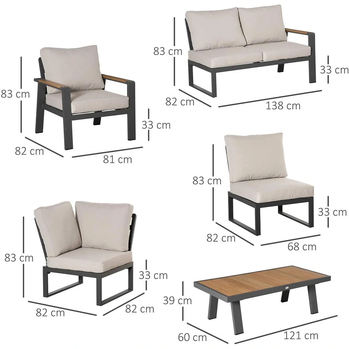 Loungeset - L-Sitzer 6 Personen - Creme/Weiß - 5