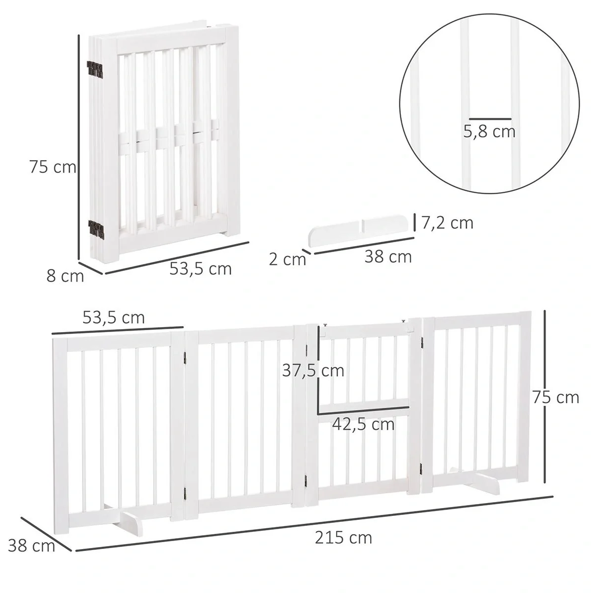Hunde Absperrgitter Türschutzgitter Schutzgitter Konfigurationsgitter klappbar mit 4 Stücke Kiefernholz Weiß 215 x 38 x - 5
