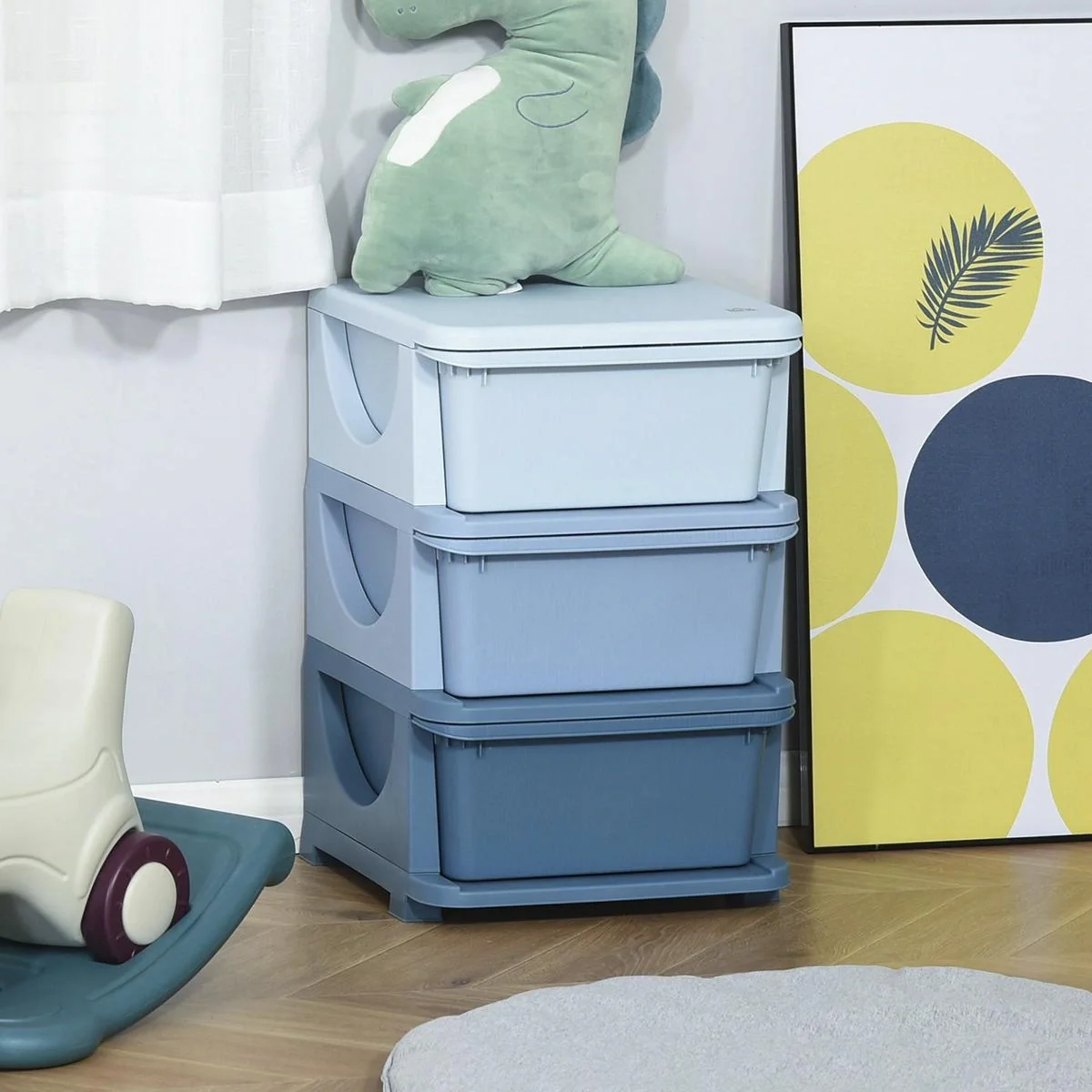 Schubladenschrank für Kinder mit Stauraum Aufbewahrungsboxen Spielzeug-Organizer Spielzeugkiste drei Ebene für Kinderzim - 1