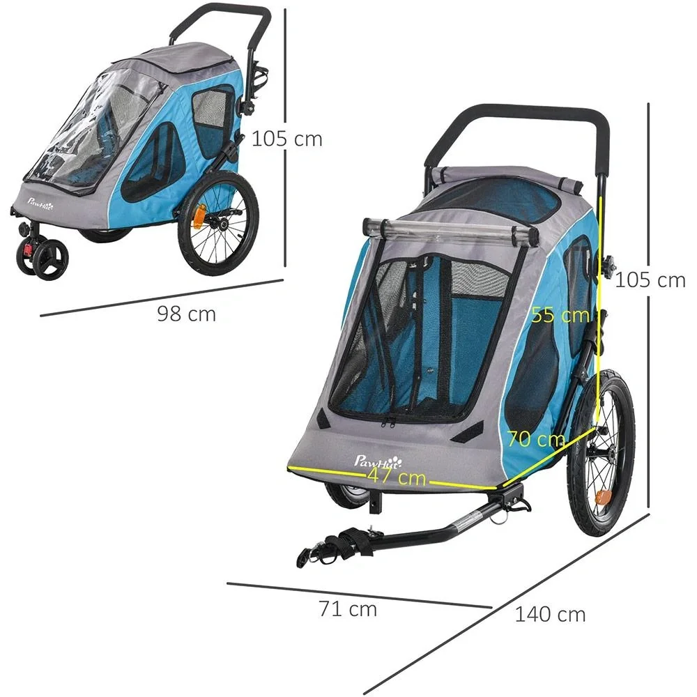 Fahrradanhänger für Hunde blau, grau, schwarz - 3