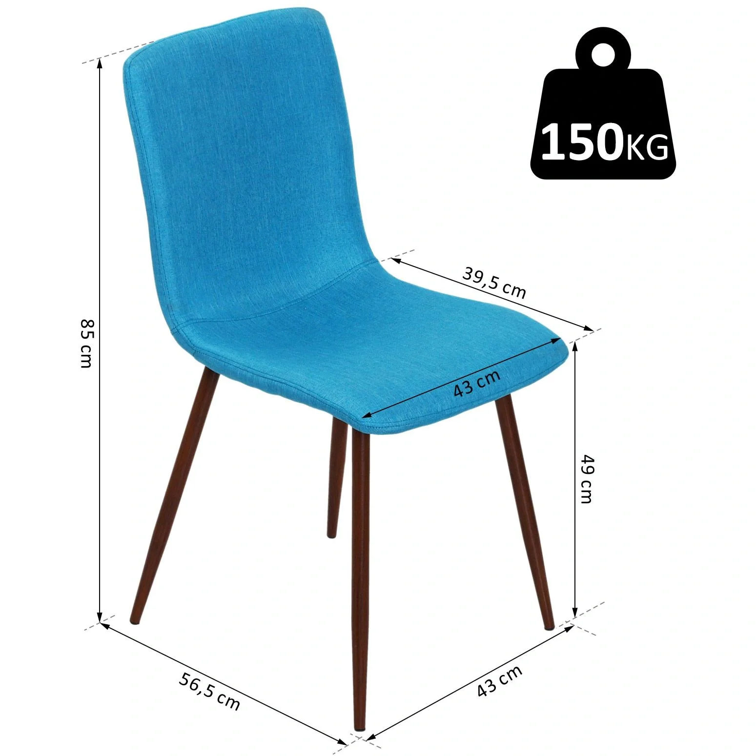 2er-Set Esszimmerstuhl Küchenstuhl Wohnzimmerstuhl Polsterstuhl Leinenbezug Metallfuß Blau 43 x 56,5 x 85 cm - 1