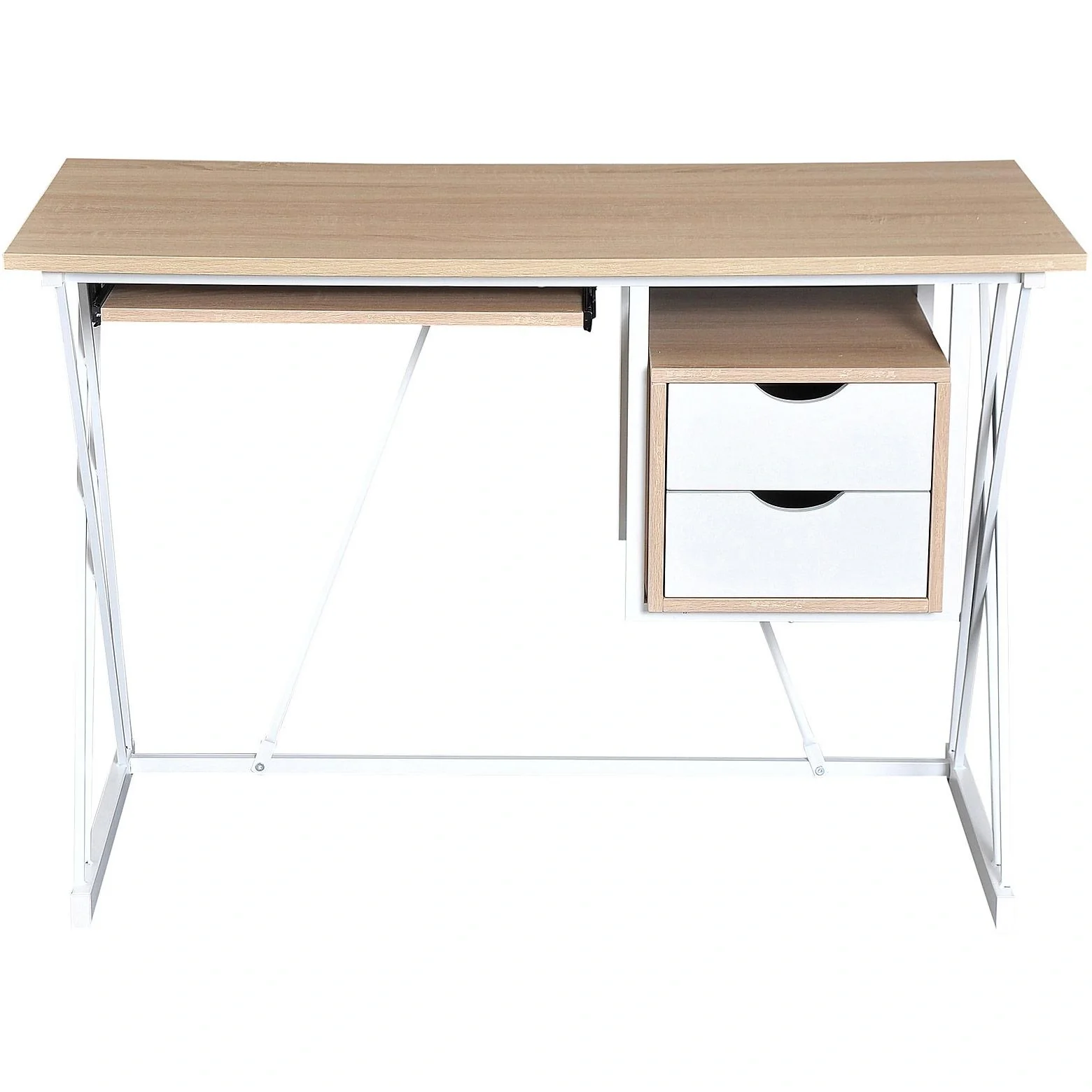 Computertisch PC-Tisch Arbeitstisch mit Tastaturauszug Schublade Eiche+Weiß 110 x 55 x 76 cm - 6