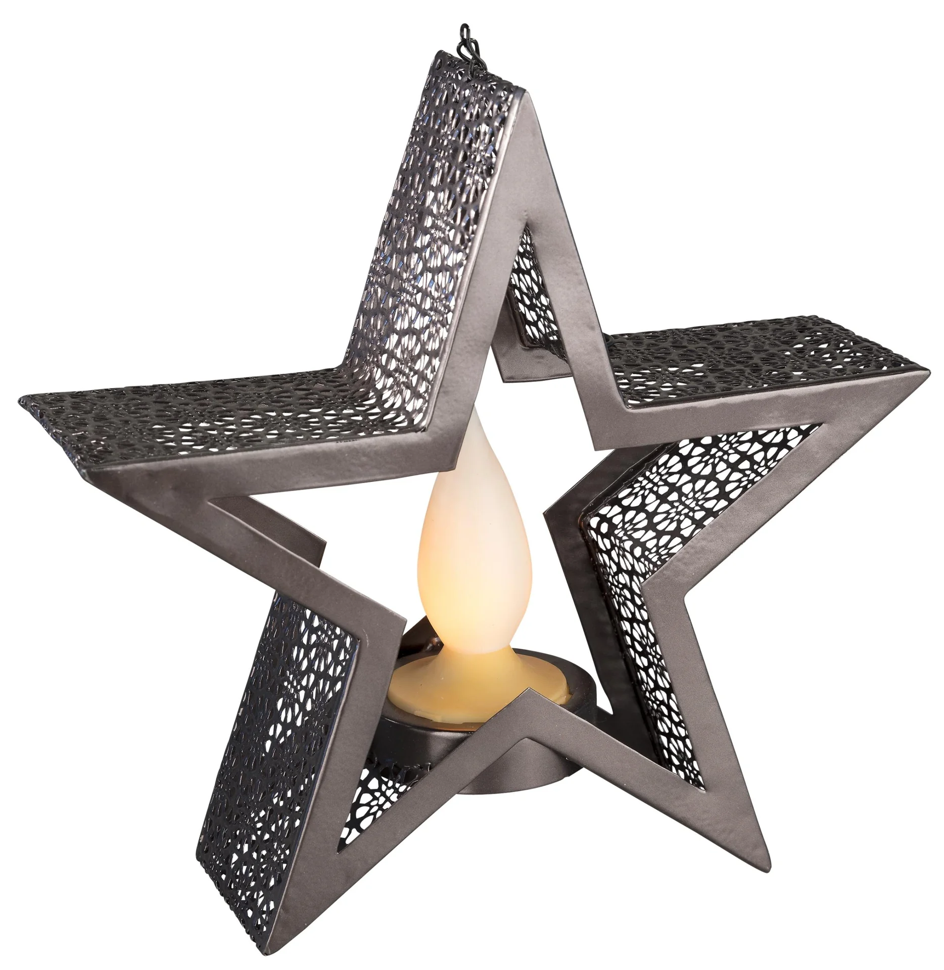 Bronzefarbener Metallstern mit integrierter Kerze und 10 LEDs in Flammenoptik - 3