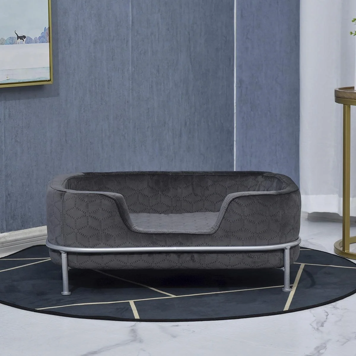 Hundesofa mit Rückenlehne Haustiersofa mit Metallbeinen Hundebett Weichem Bezug Katzensofa Metall Grau 63,5 x 43 x 24,5 - 3