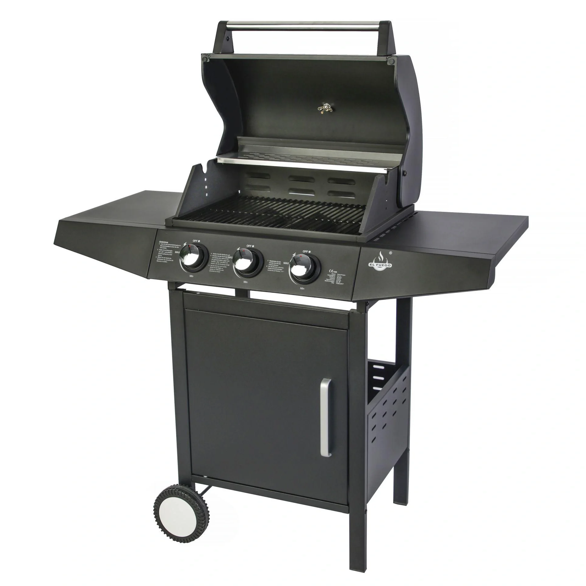 Gasgrill „San Angelo“, 3 Brenner, Edelstahl, Schwarz - 8