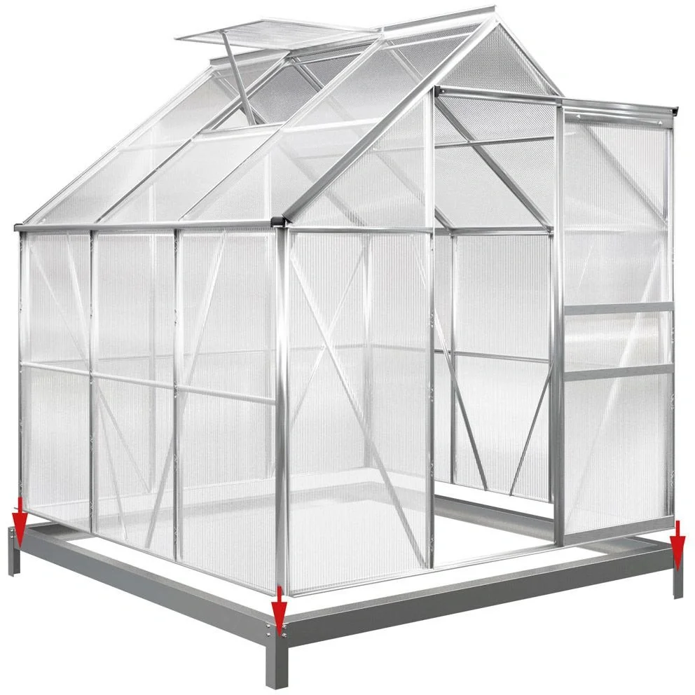 Aluminium-Gewächshaus 5,85 m³ mit Oberlicht, Regenrinne und Fundament - 11