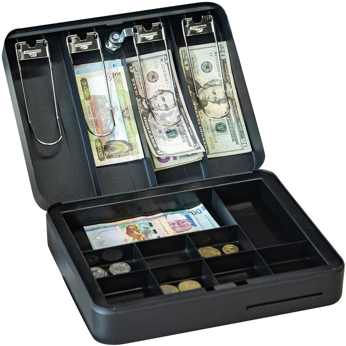 Spardose mit Münzfächern, schwarz - 1