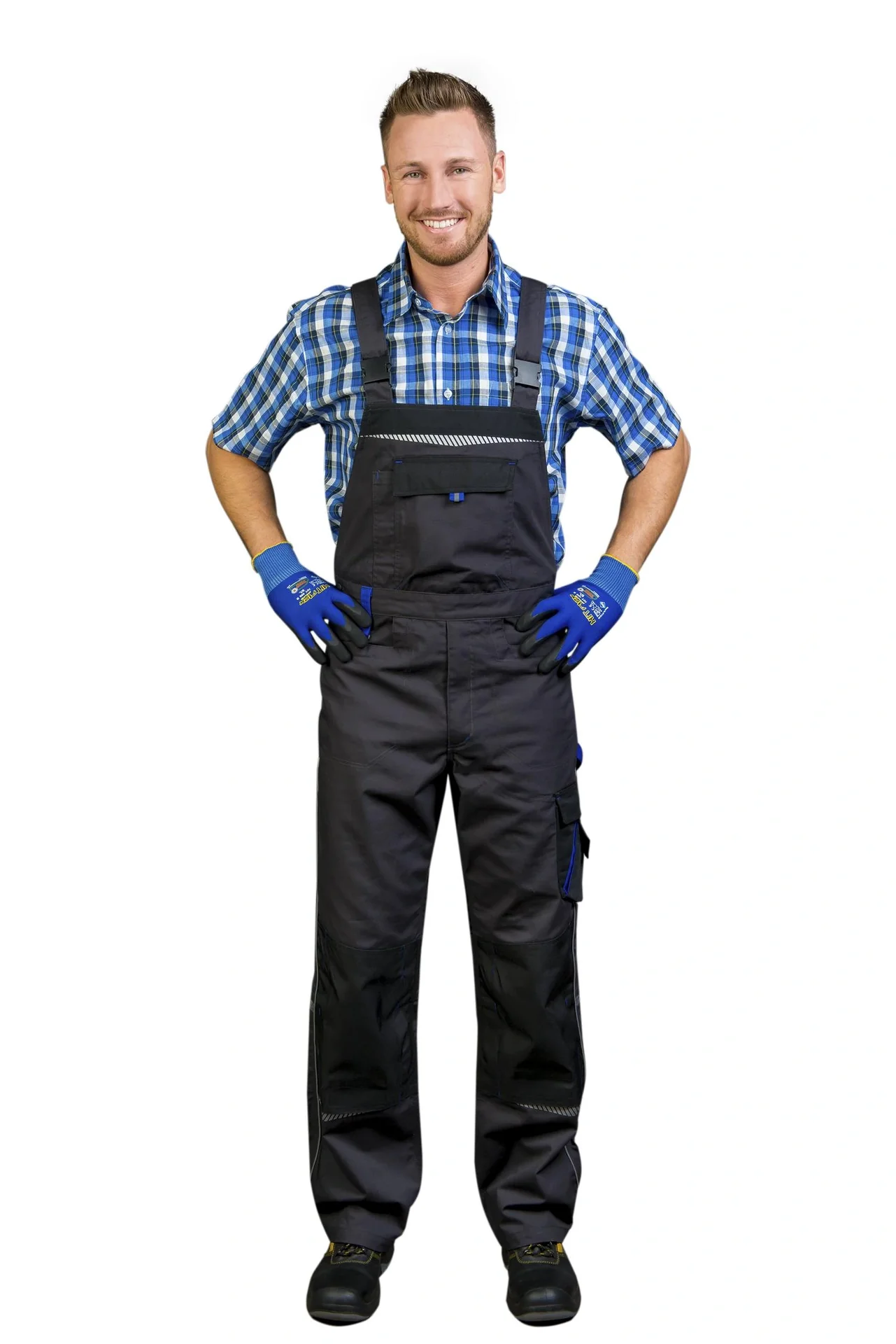 Arbeits Latzhose, Farbe grau/royal, Gr. 50 - 5