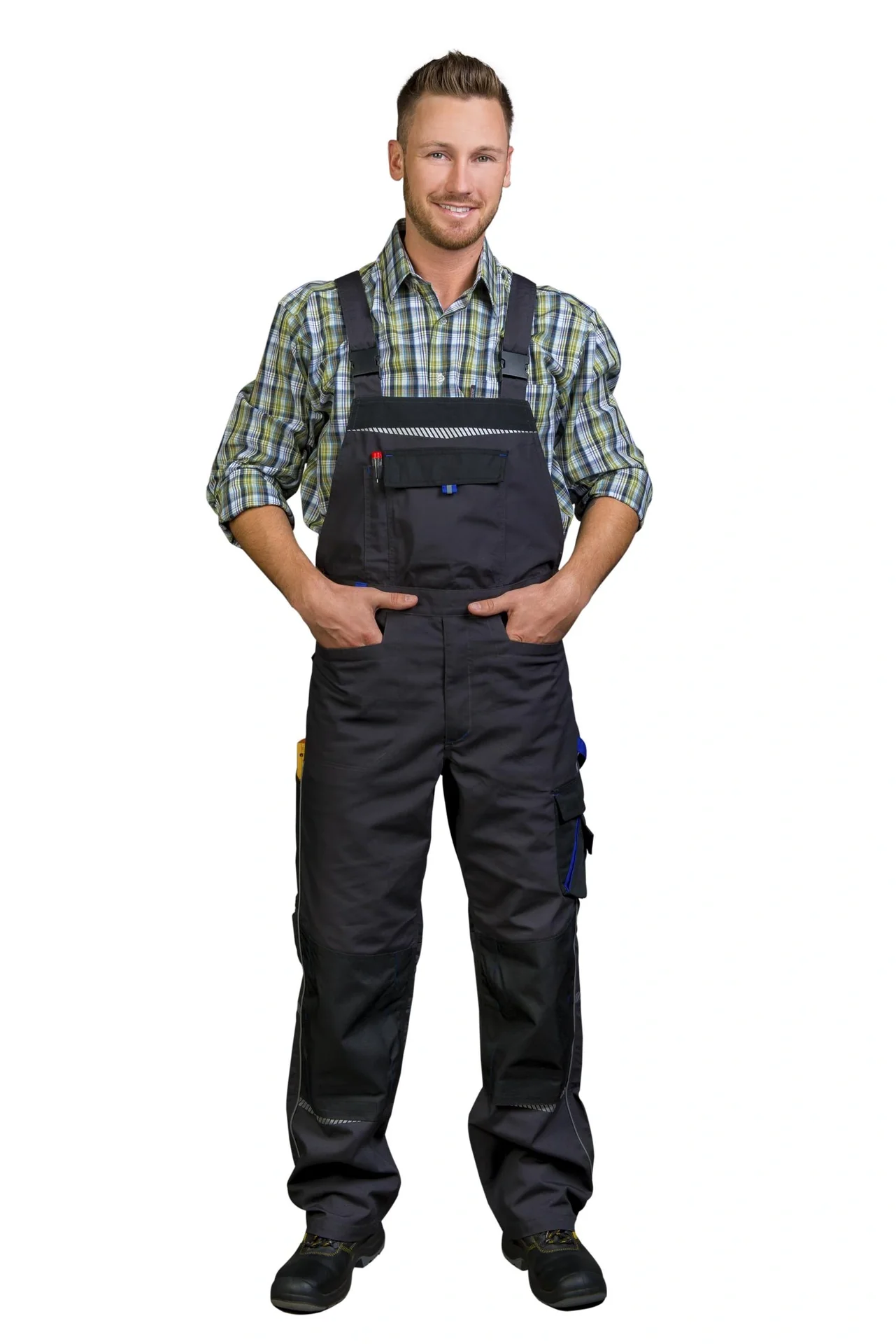 Arbeits Latzhose, Farbe grau/royal, Gr. 48 - 8