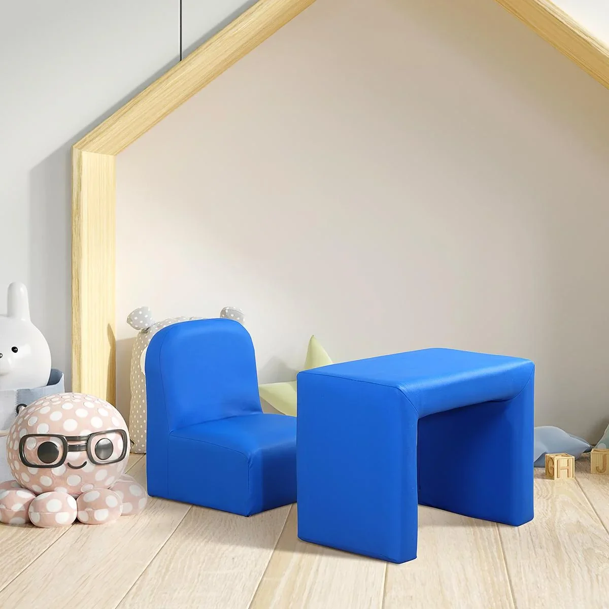 2 in 1 Kindersofa Tisch und Stuhl Blau - 2