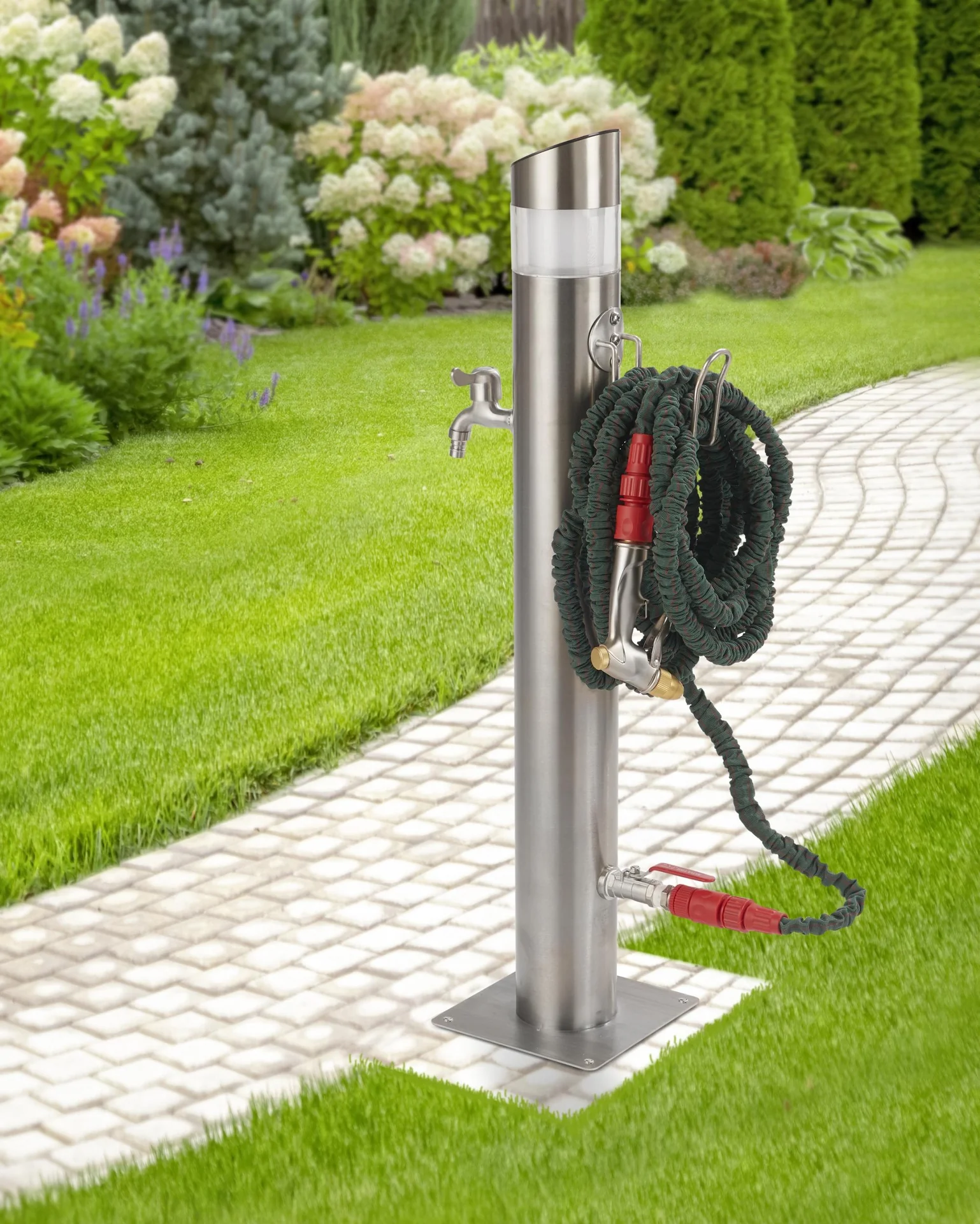 Edelstahl-Wassersäule + Solar Edelstahl-Leuchte - 8