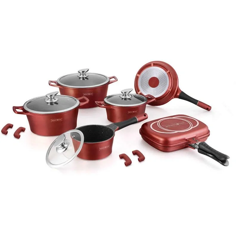 Töpfe und Pfannen - 15 Stück - Antihaftbeschichtung - Inklusive Glasdeckel und abnehmbare Griffe - Bordeaux - 1