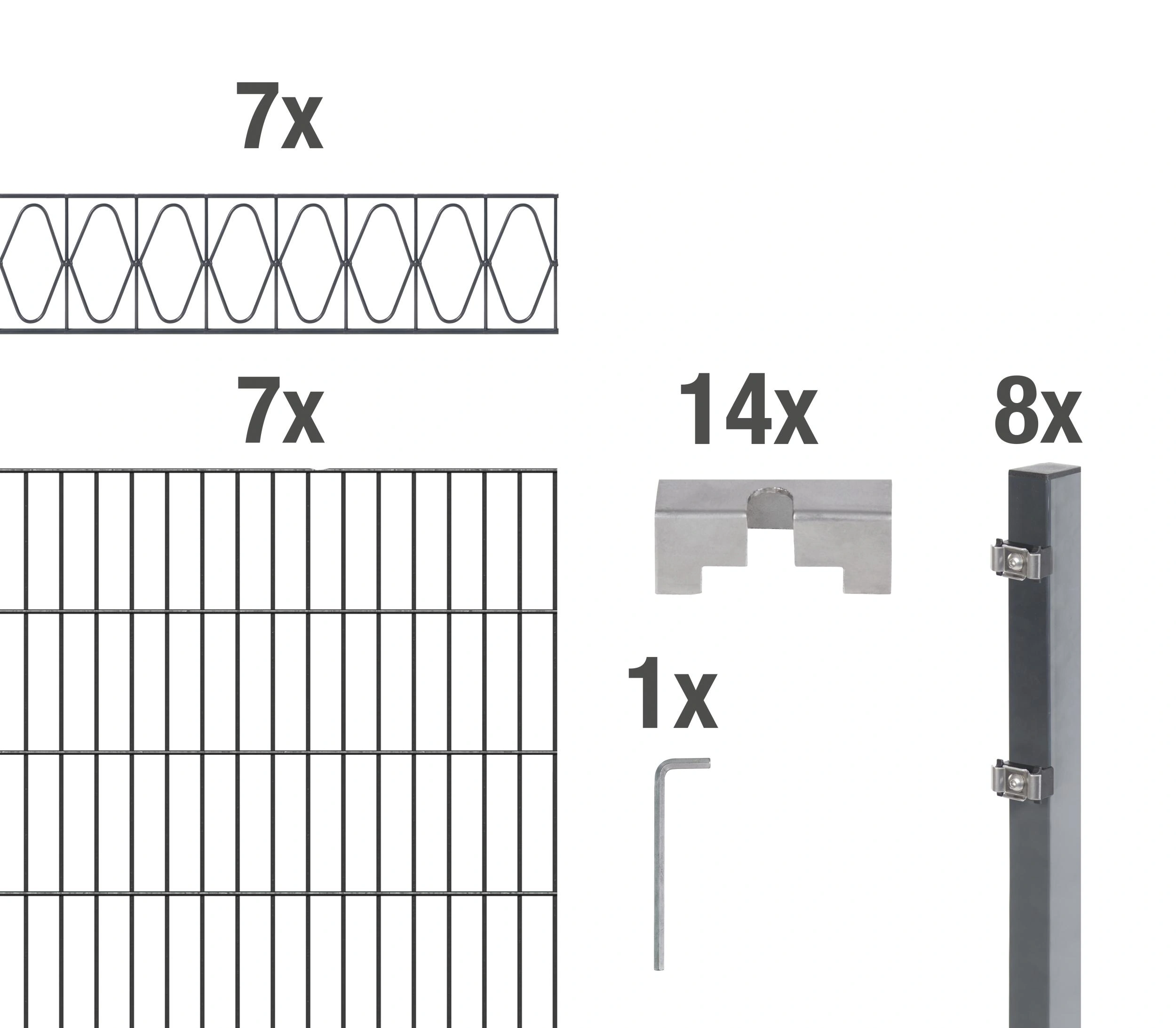 Doppelstabmattenzaun Sets anthrazit mit Dekorelement "Eleganz", Länge: 14 m, Höhe: 140 cm - 2