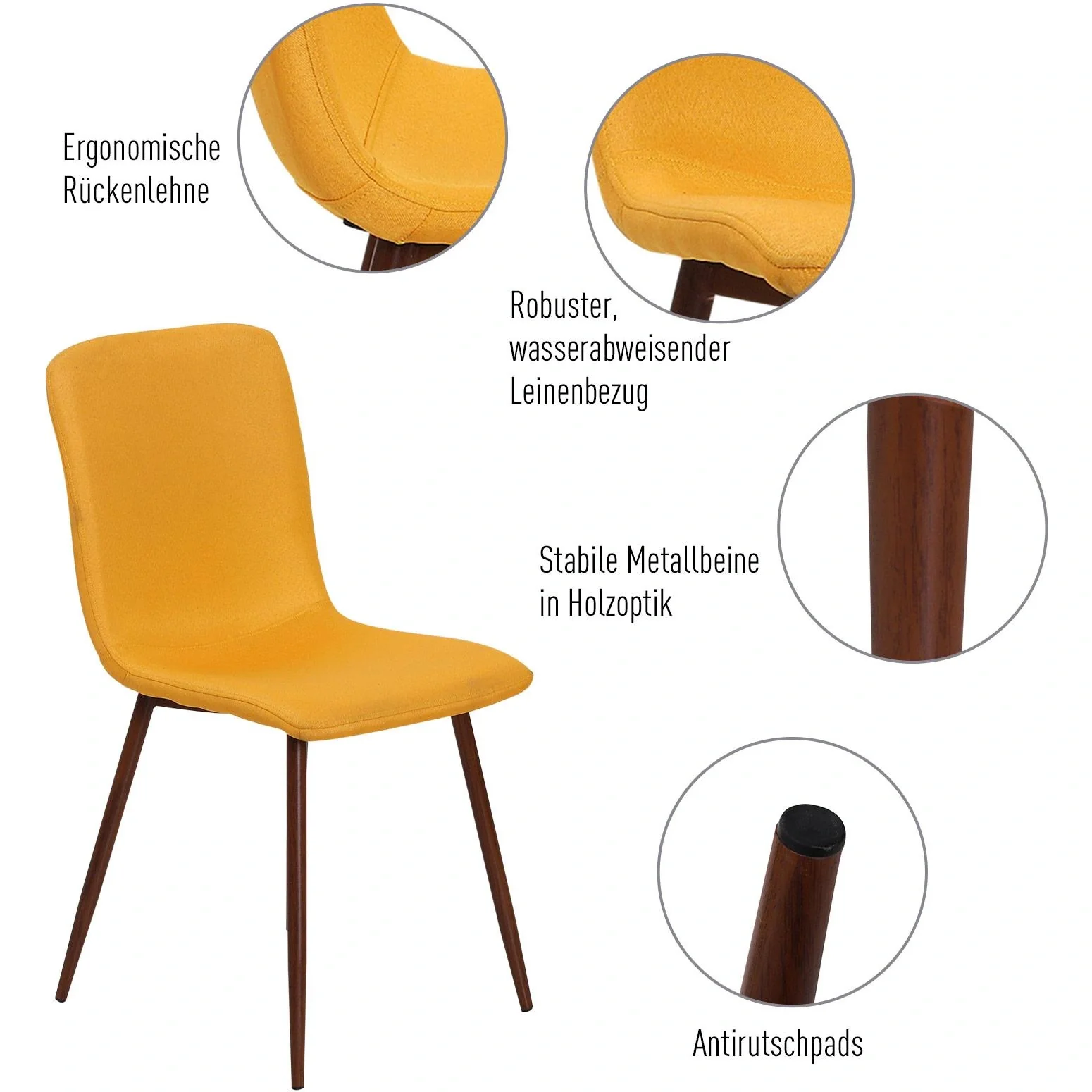 2er-Set Esszimmerstuhl Küchenstuhl Wohnzimmerstuhl Polsterstuhl Leinenbezug Metallfuß Blau 43 x 56,5 x 85 cm - 4