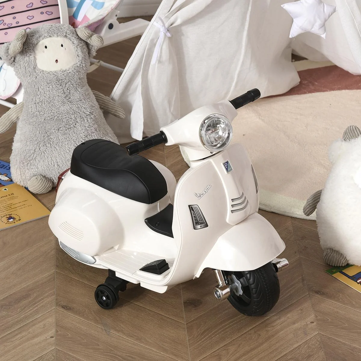 VESPA Elektromotorrad Kindermotorrad Elektrofahrzeug 18-36 Monate 3 km/h LED-Licht Sound PP-kunststoff Metall Weiß - 4