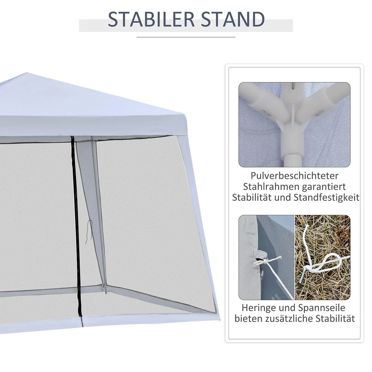 Gartenpavillon Pavillon Festzelt Partyzelt wetterfest Zelt mit Moskitonetz Metall + Polyester Grau 3 x 3 m - 5