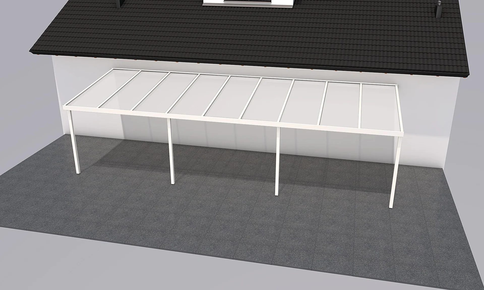 Terrassendach Premium, weiß, 9135 x 3060 mm - Polycarbonat Stegplatten 16 mm, opal - 2