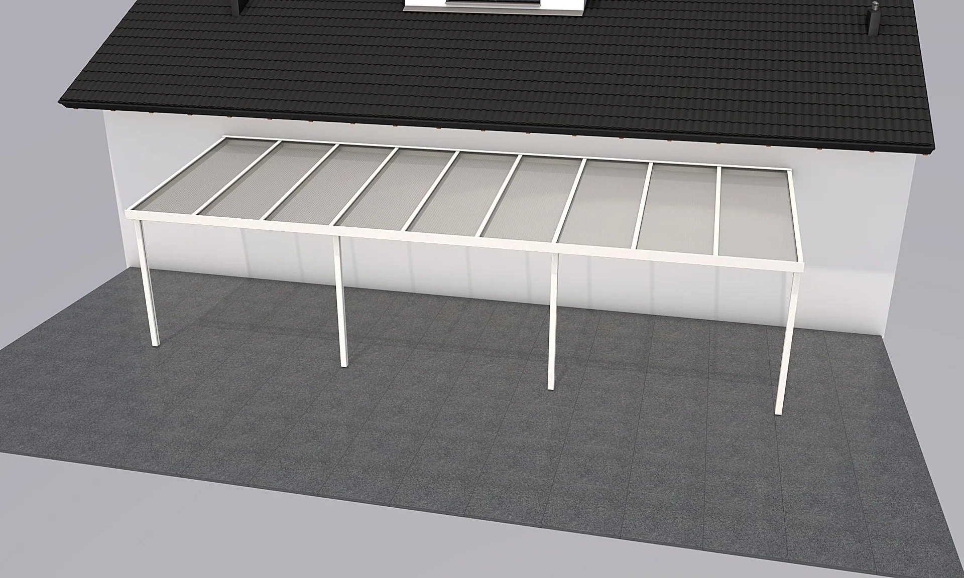 Terrassendach Premium, weiß, 9135 x 3060 mm - Polycarbonat Stegplatten 16 mm, klar - 1