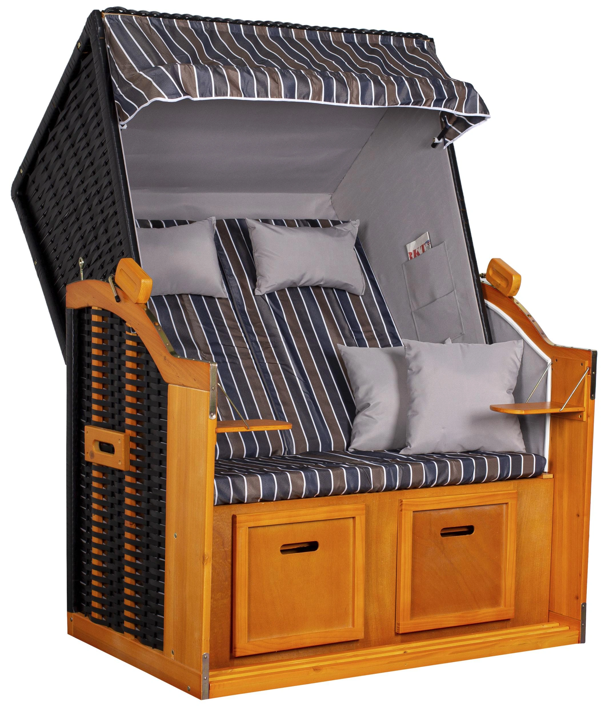 Strandkorb "Ostsee" gestreift anthrazit/braun - 5