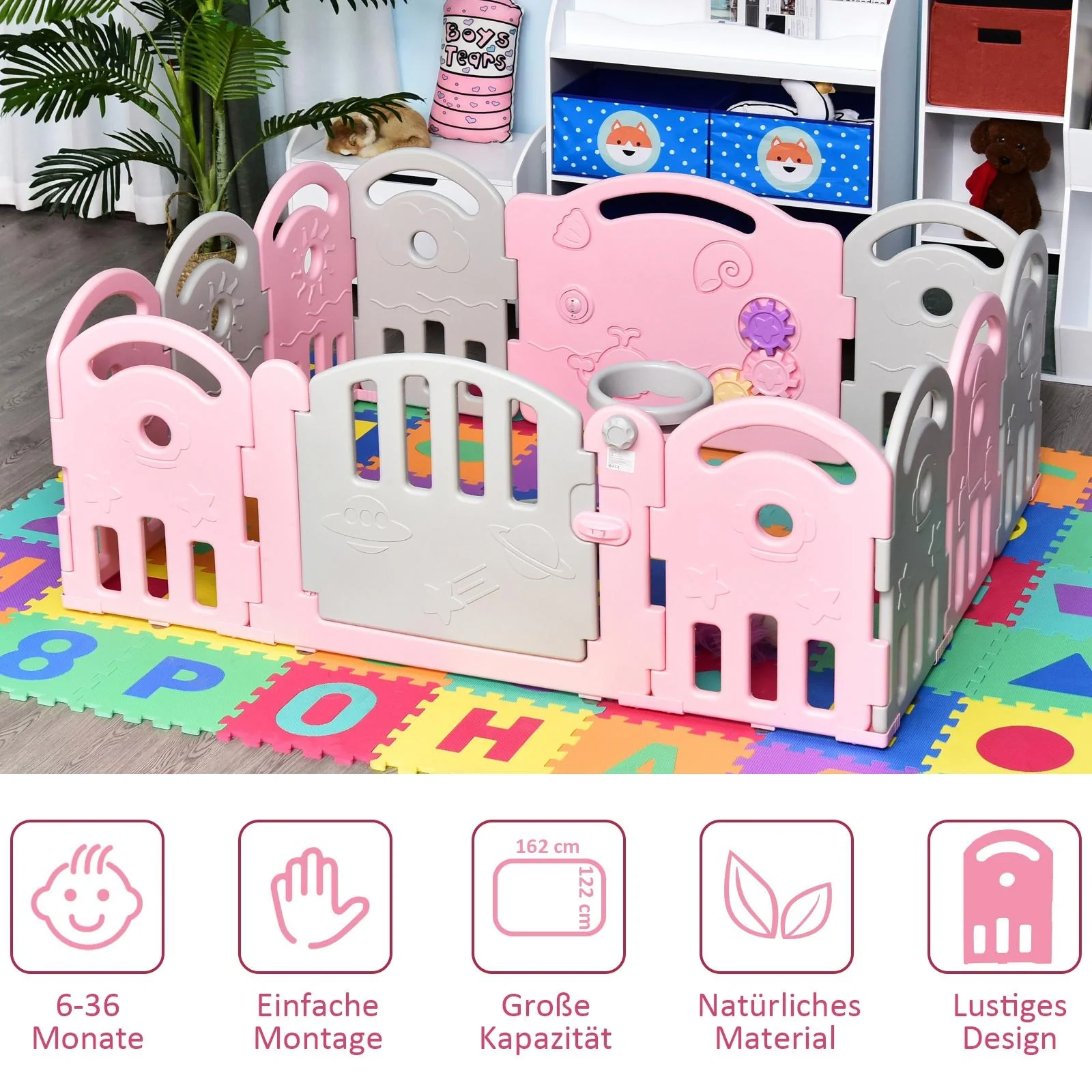 Baby Schutzgitter mit Ballkorb und 3 Zahnräder - 1