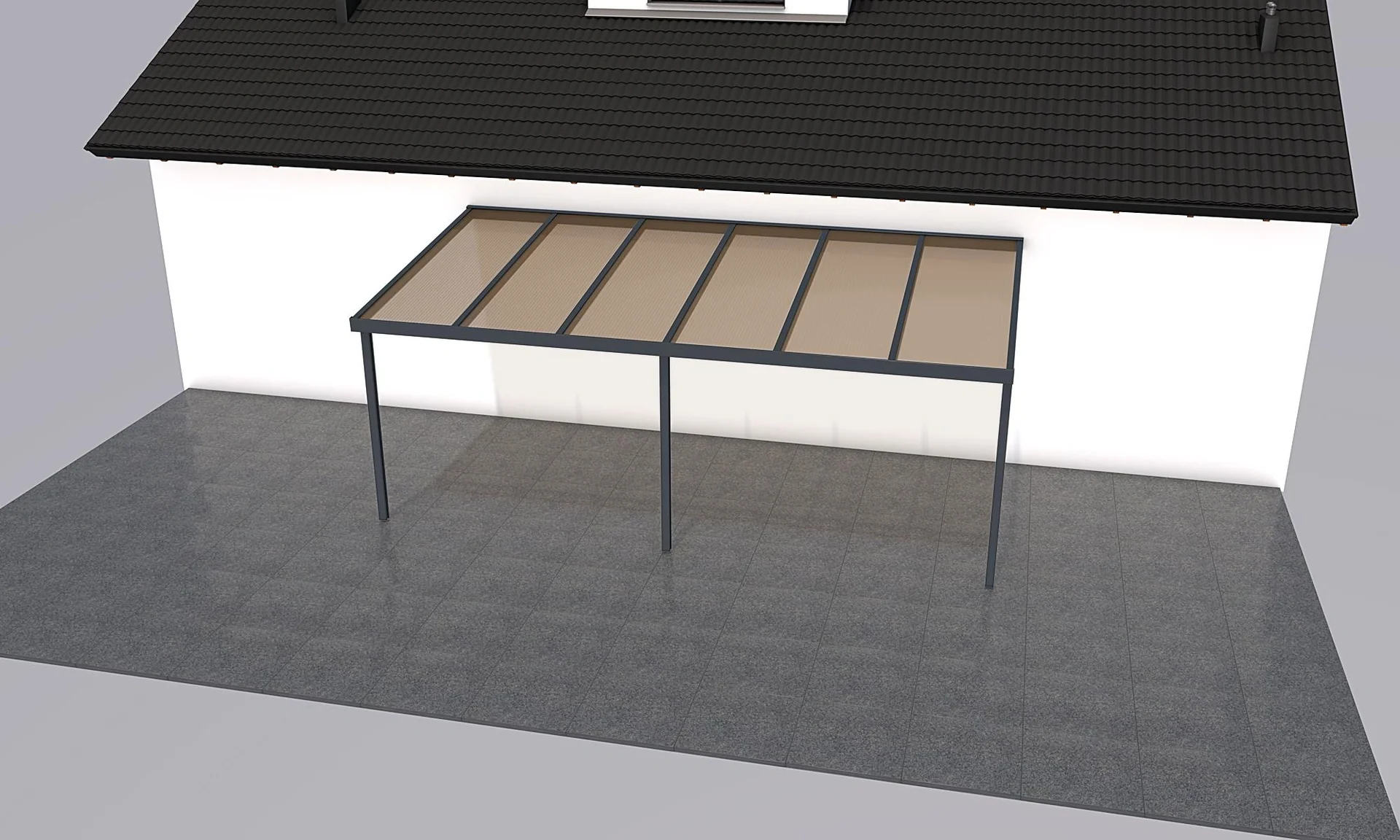 Terrassendach Premium, anthrazit, 6110 x 3060 mm - Polycarbonat Stegplatten 16 mm, bronze - 2