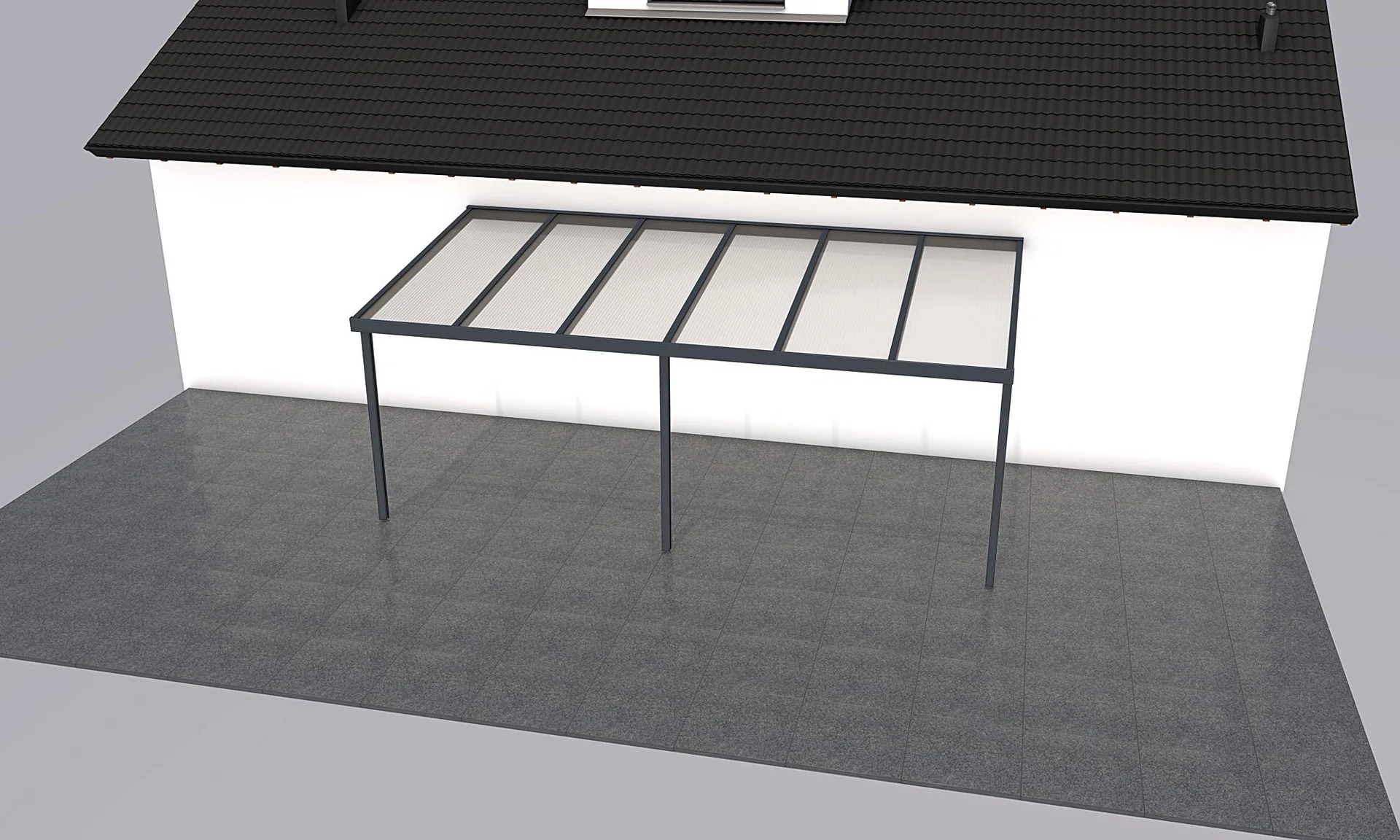 Terrassendach Premium, anthrazit, 6110 x 3060 mm - Polycarbonat Stegplatten 16 mm, klar - 1