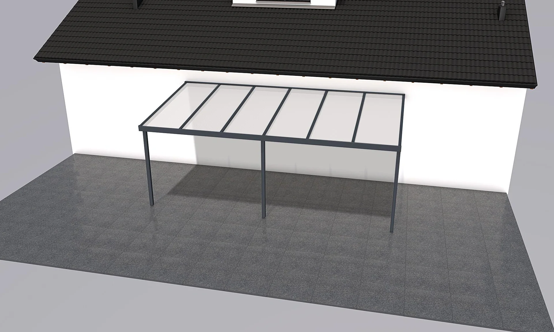 Terrassendach Premium, anthrazit, 6110 x 3060 mm - Polycarbonat Stegplatten 16 mm, opal - 2