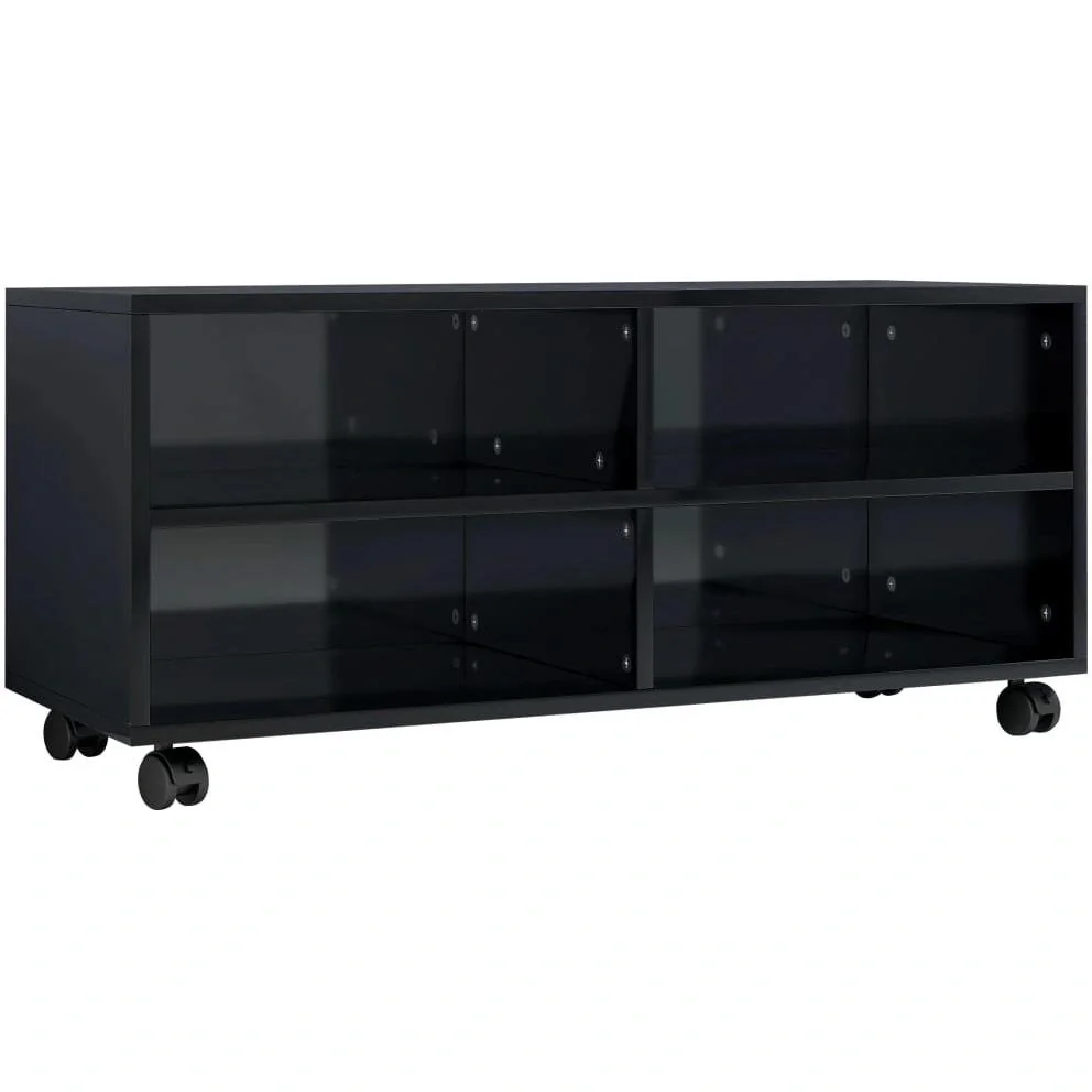 TV-Schrank mit Rollen 90x35x35 cm Spanplatte Hochglanz schwarz - 6