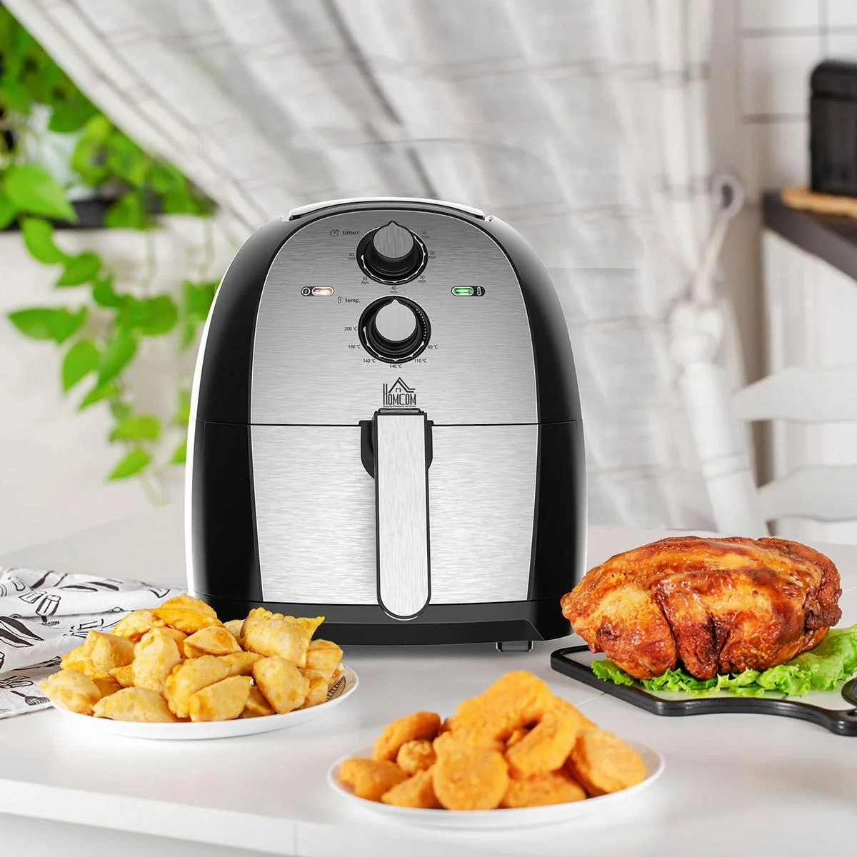 Luftfritteuse Frittierkorb 5L 1700W Heißluftfritteuse zum Frittieren Grillen Braten Backen ohne Fett PP Aluminium Silber - 4