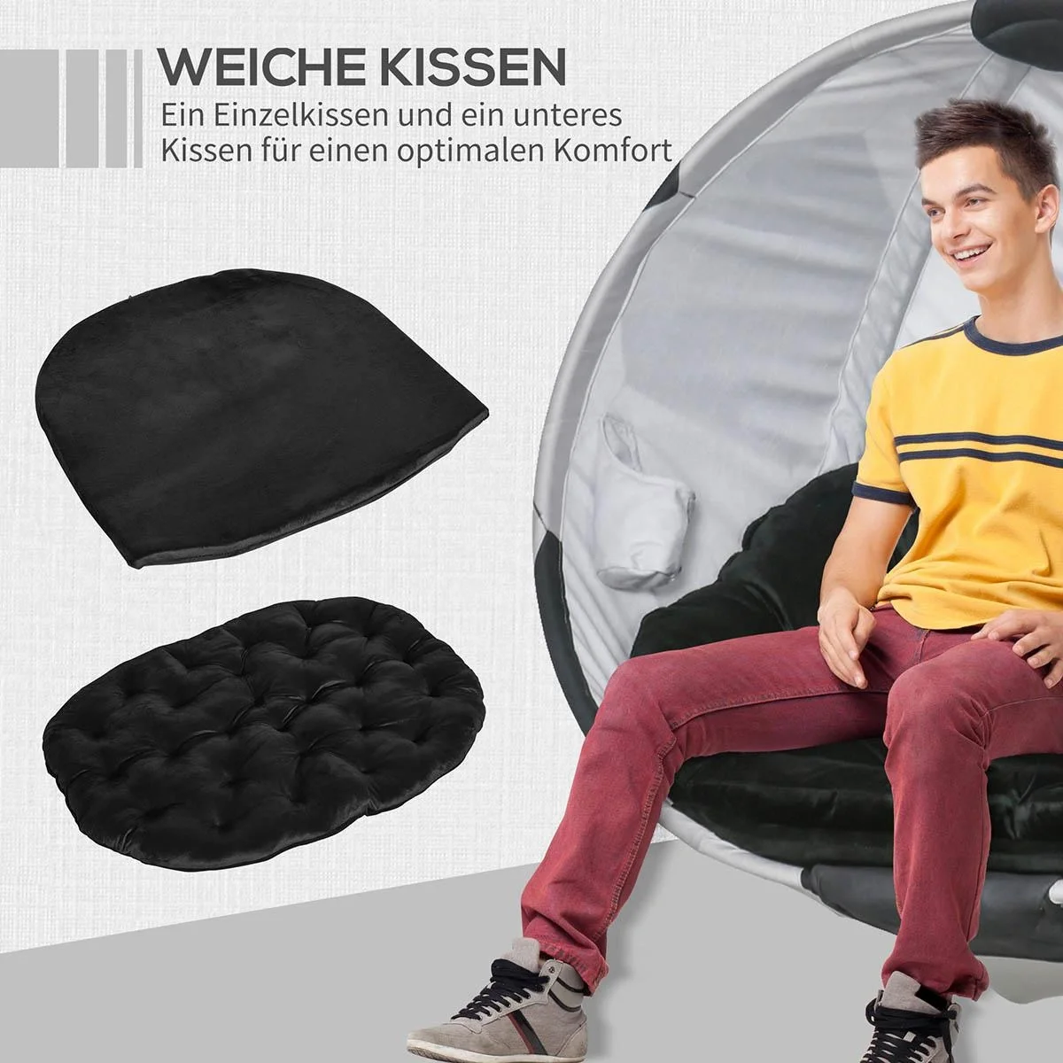 Hängesessel Hängekorb mit Gestell Fußballdesign Hängeschaukel Hängestuhl mit Kissen Korb faltbar Stahl - 5