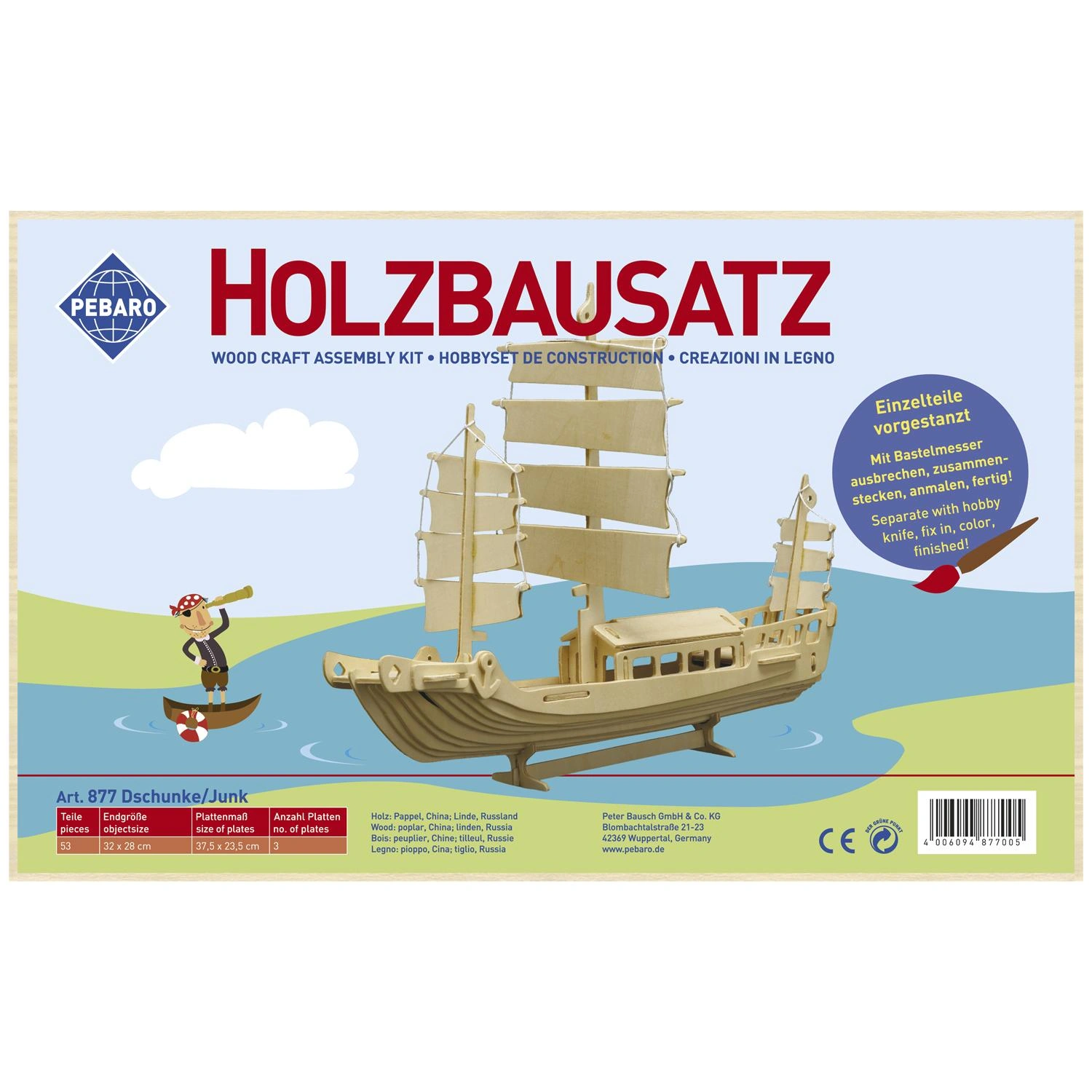 Holzbausatz "Dschunke", aufgebautes Maß: 38 x 15 cm - 2