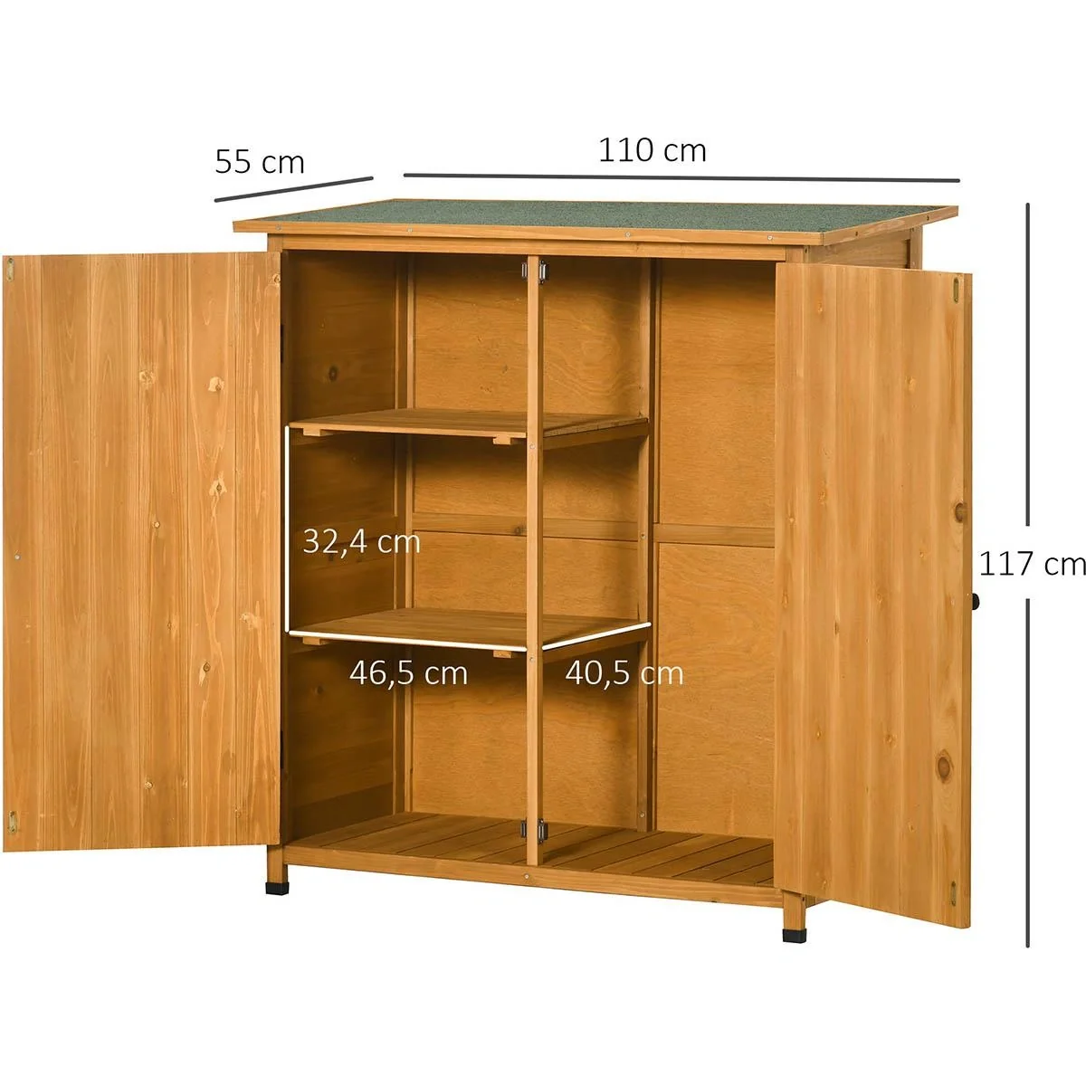 Gartenschrank Holz Geräteschrank mit 2 Tür Geräteschuppen mit Asphaltdach Natur 110 x 55 x117 cm - 2
