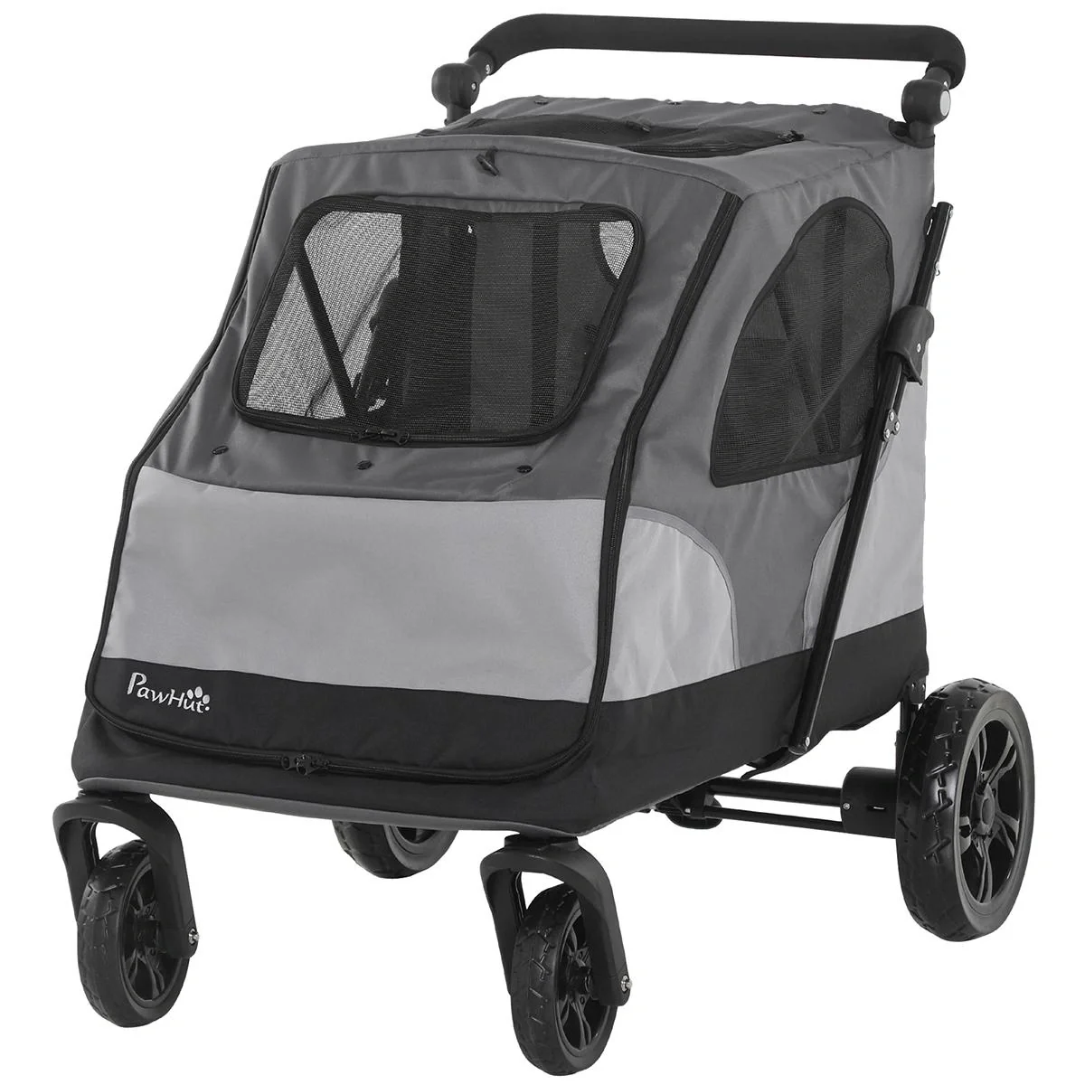 Hundebuggy Hundewagen mit 4 Räder Haustierbuggy für mittelgroße Hunde faltbar Oxford Grau 104,5 x 68,5 x 110 cm - 4
