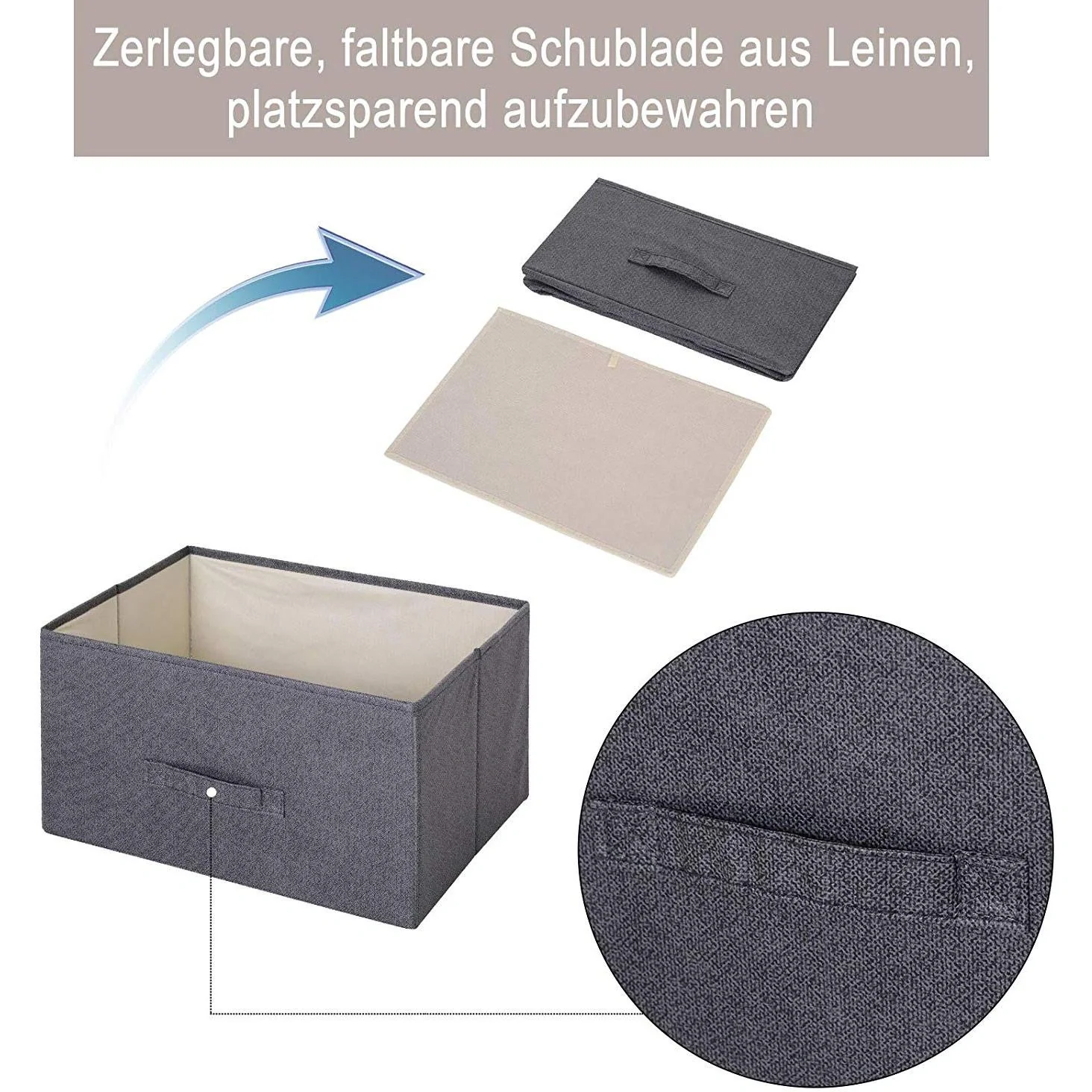 Schubladenschrank Aufbewahrungsschrank mit 4 faltbaren Stoffschubladen Metallgestell + Holz + Leinen Grau 45 x 30 x 92 c - 5