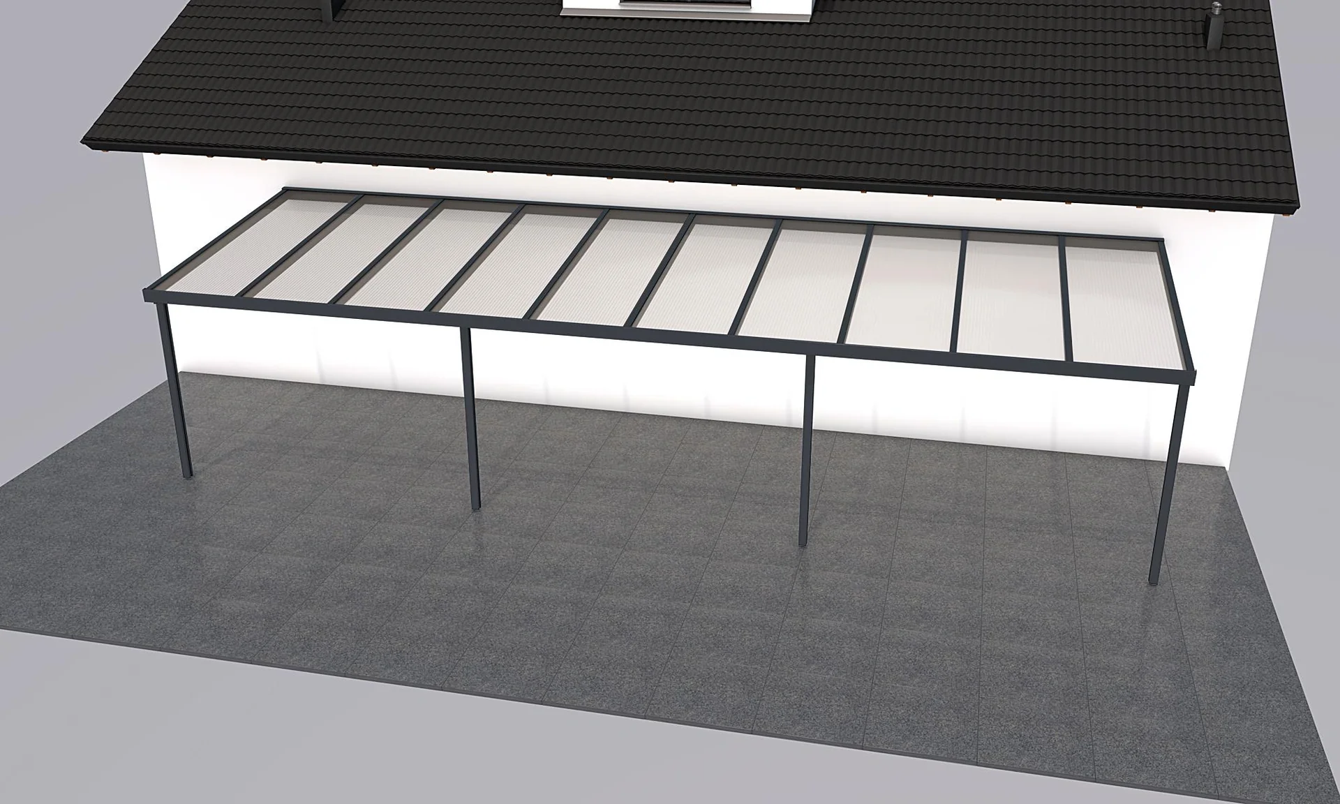 Terrassendach Premium, anthrazit, 10140 x 3060 mm - Polycarbonat Stegplatten 16 mm, klar - 1
