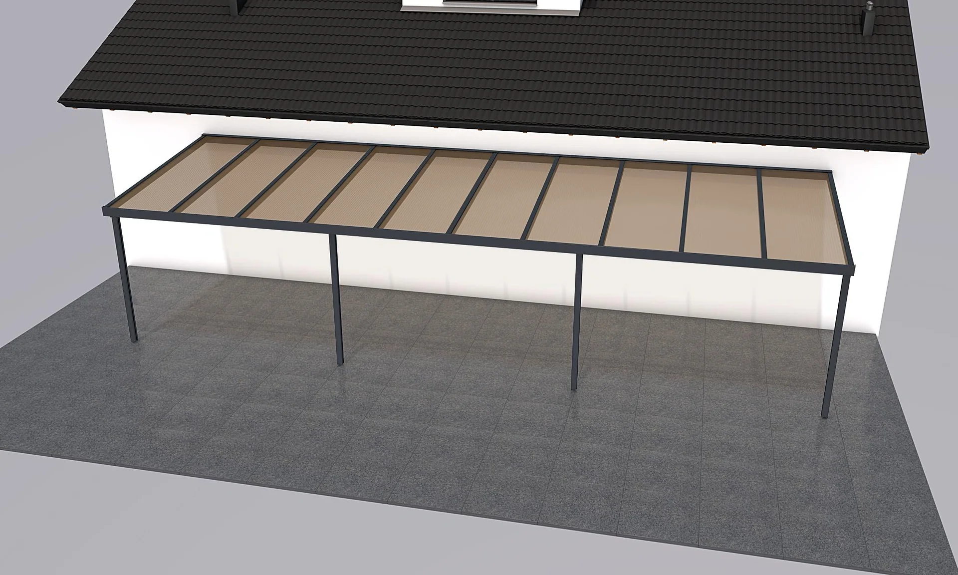 Terrassendach Premium, anthrazit, 10140 x 3060 mm - Polycarbonat Stegplatten 16 mm, bronze - 2