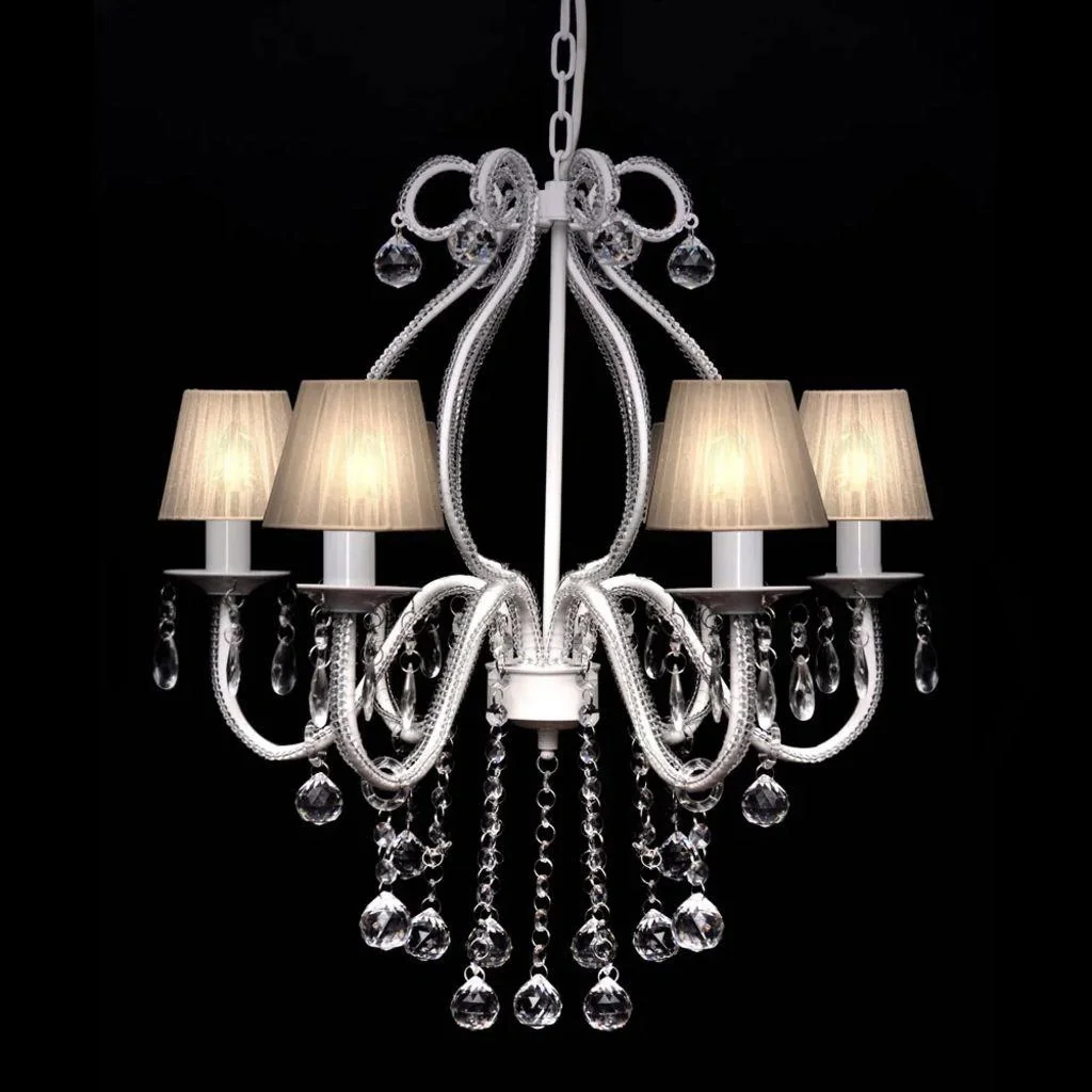 Kronleuchter Maria Theresia 6-armig mit Lampenschirmen weiß - 1