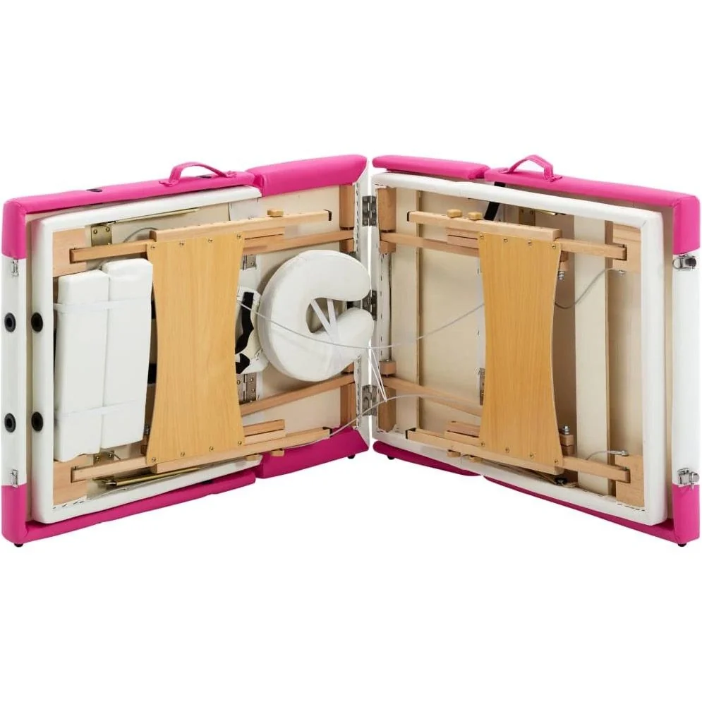 Klappbarer Massagetisch 4 Zonen Holz weiß und rosa - 6