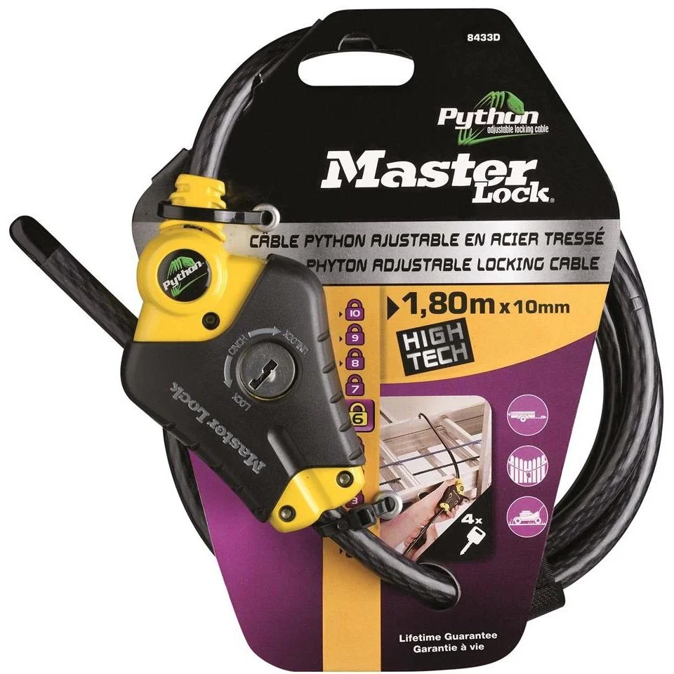 Python - Kabelschloss - 180cm x 10mm - 4 Schlüssel - Schwarz - 4