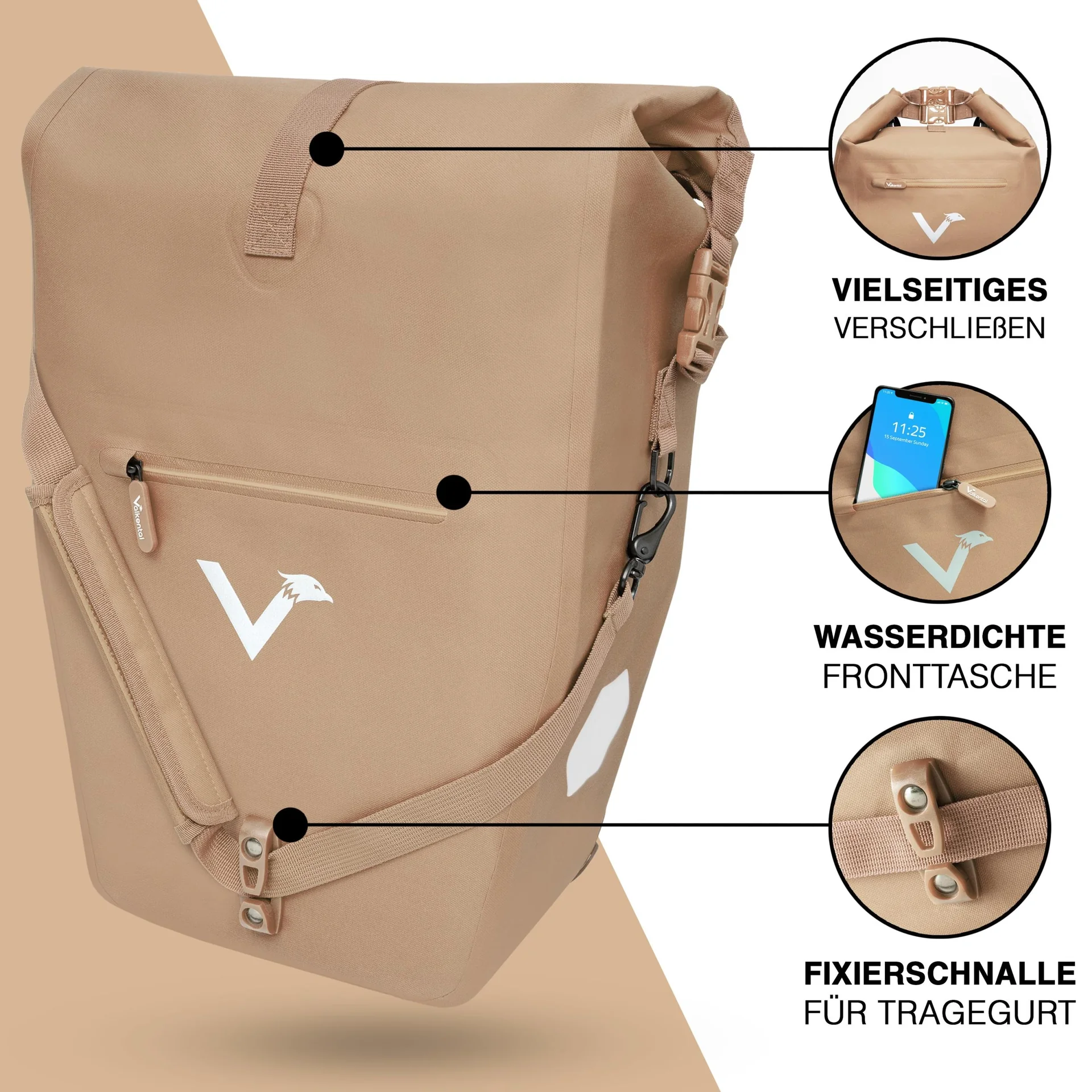 ValkOcean Gepäckträgertasche, Beige - 8