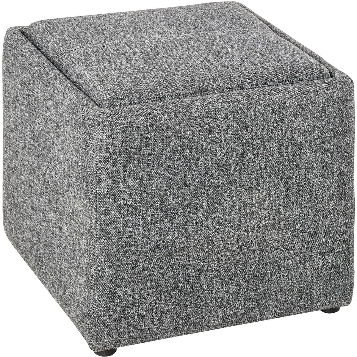 Sitzhocker mit Stauraum, Fußhocker, Polsterhocker, Aufbewahrungsbox, Deckel Abnehmbar, Leinen, Dunkelgrau, 42 x 42 x 41 - 3