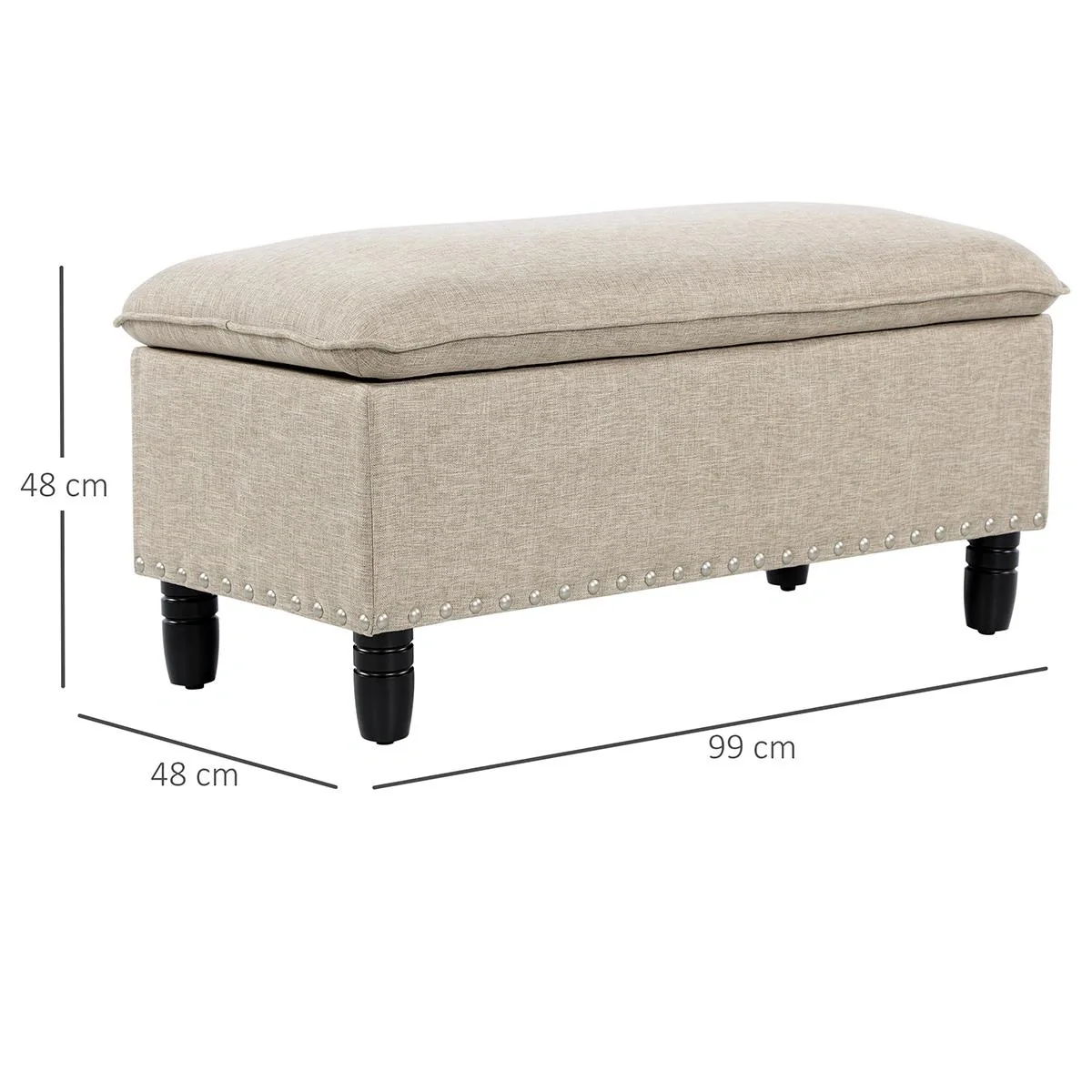 Sitzbank Polsterbank mit Stauraum Truhenbank Polyester Eukalyptusholz Beige 99 x 48 x 48 cm - 5