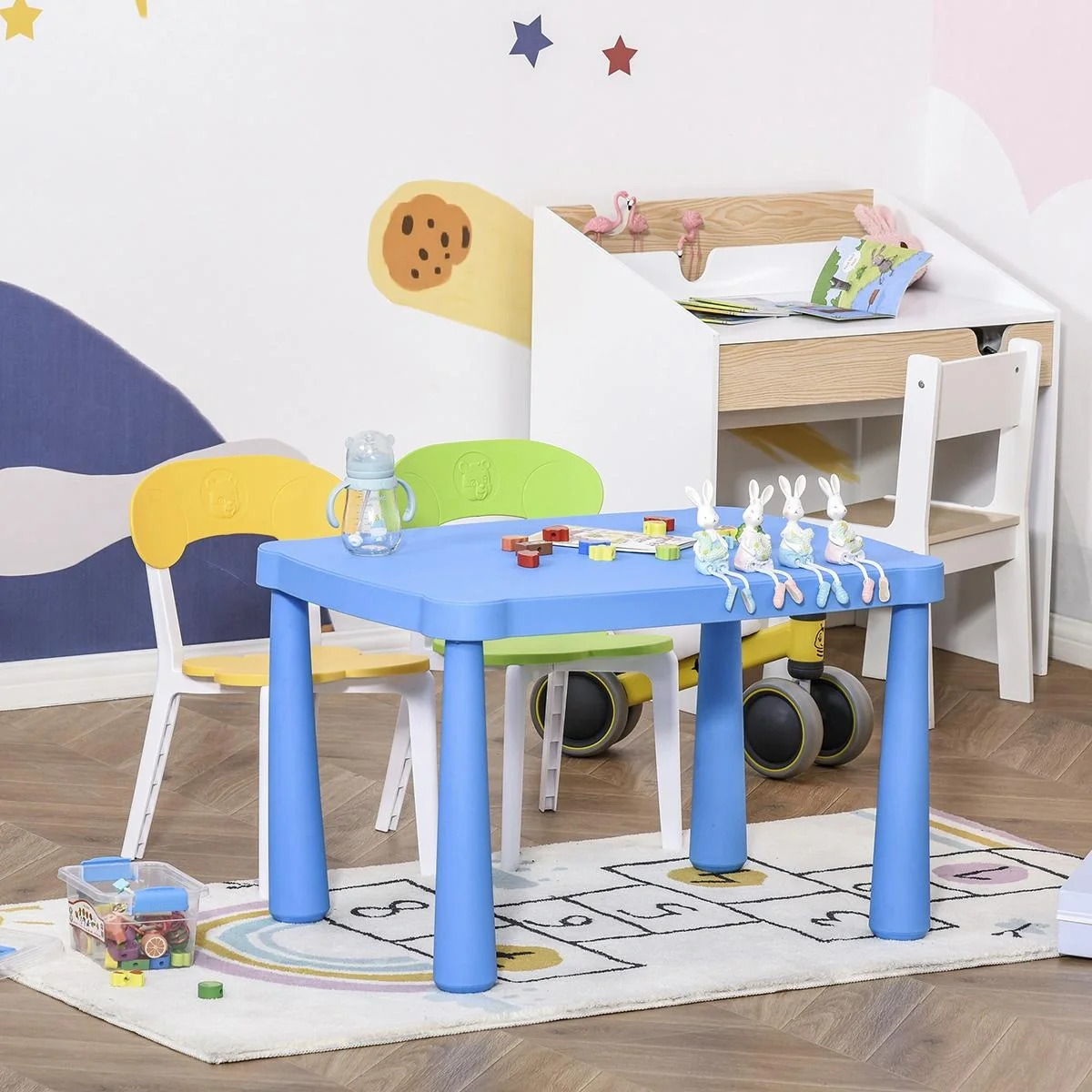 3-tlg. Kindersitzgruppe mit Kindertisch 2 Stühle für 2-8 Jahre Kindermöbel PP-Kunststoff Bunt 76,5 x 54,5 x 49,5 cm - 3