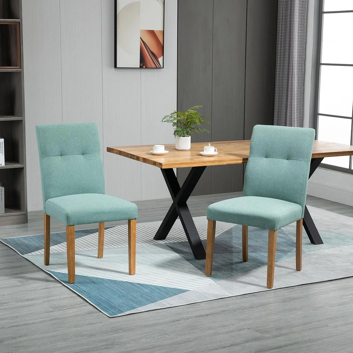 Esszimmerstühle 2er-Set mit gepolstertem Sitz Stuhl Polsterstuhl Leinen-Polyester-Gewebe Schaumstoff Gummiholz Grün 50 x - 4