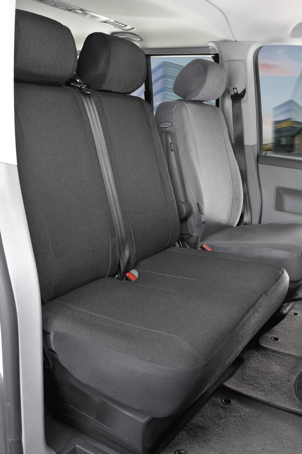 Passform Sitzbezüge VW T6für Doppelbank vorne umlegbar aus Stoff ab Baujahr 07/2015 bis heute - 4