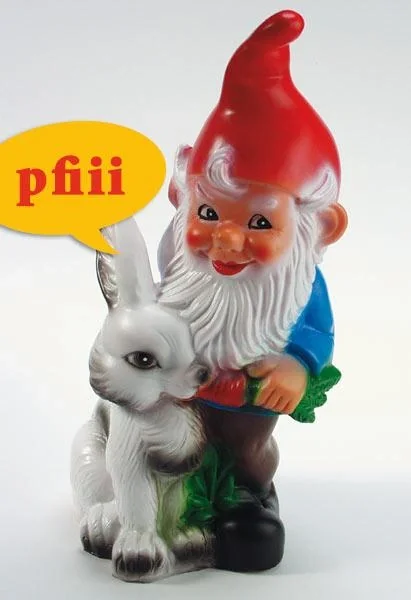 Zwerg mit Hase als Bewegungsmelder, pfeifend, 38 cm - 1