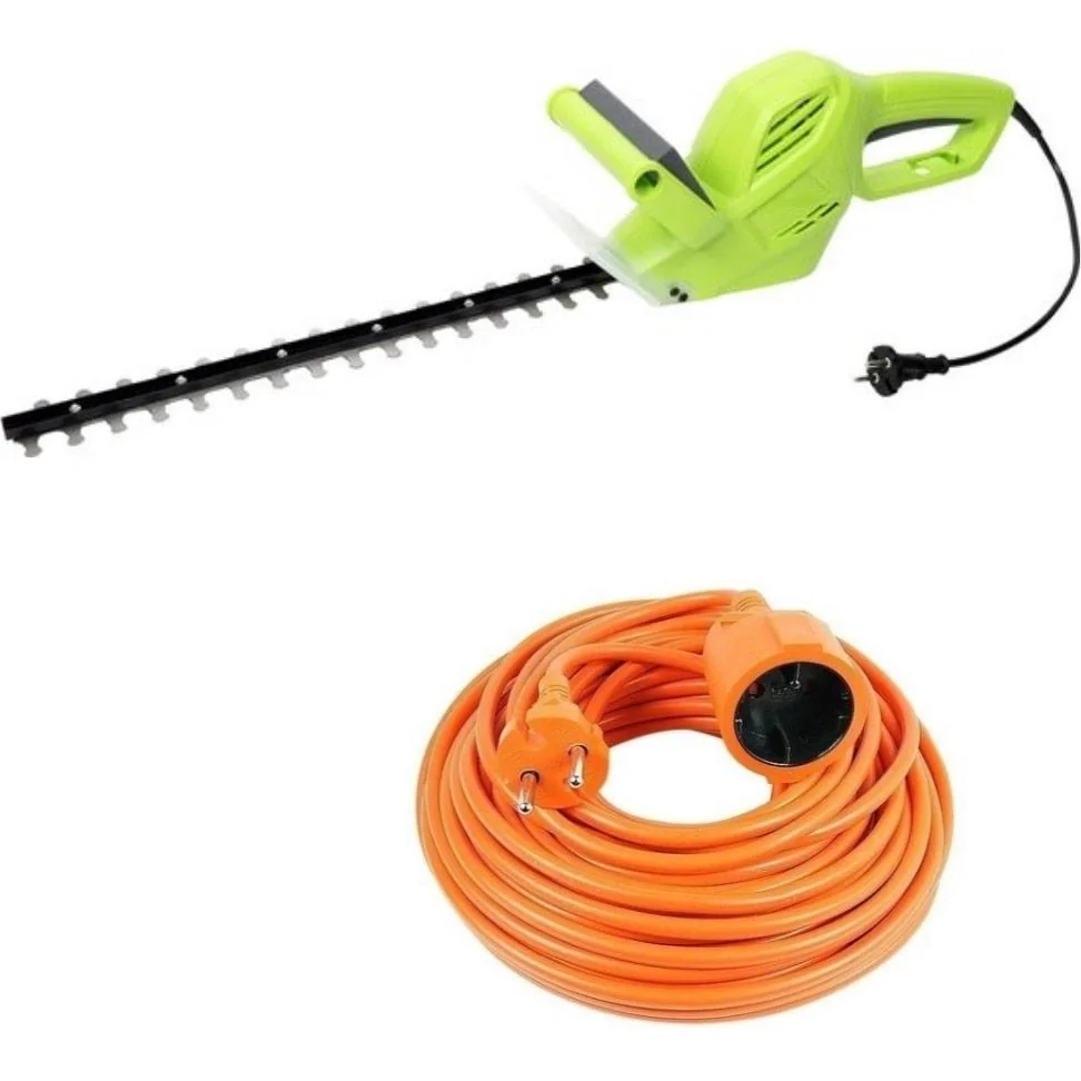 Elektrische Garten-Heckenschere - 500 Watt - 1500 U/min - Klingenlänge 410 mm + INCL Vekto-Verlängerungskabel 10 Meter - 1