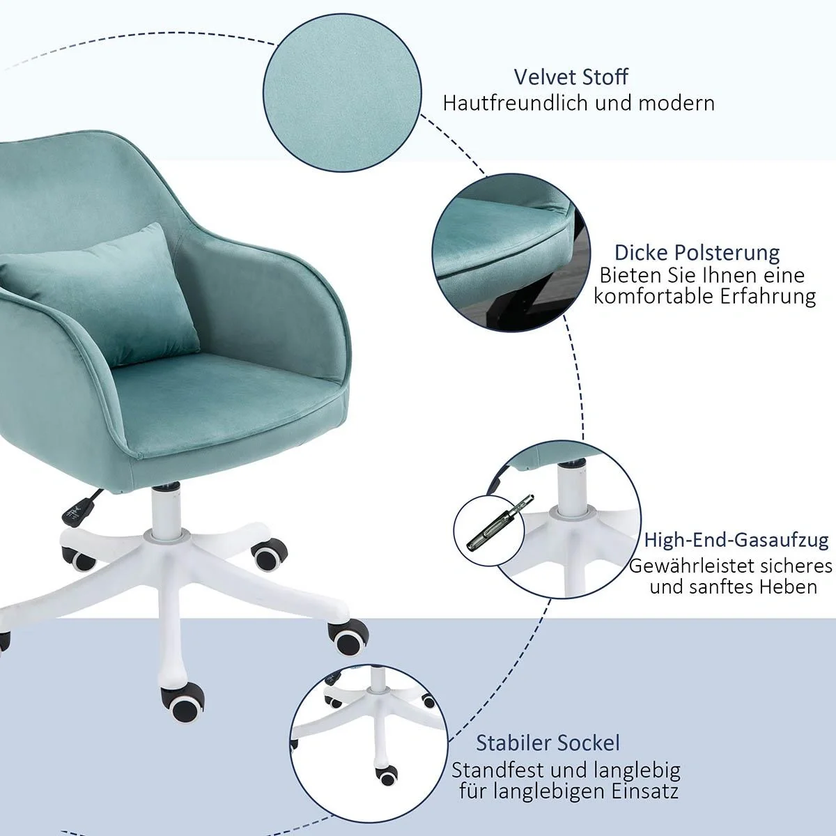 Massage Bürostuhl Schreibtischstuhl Computerstuhl Drehstuhl Arbeitsstuhl mit Vibrationsfunktion Lendenkissen Armlehnen h - 4