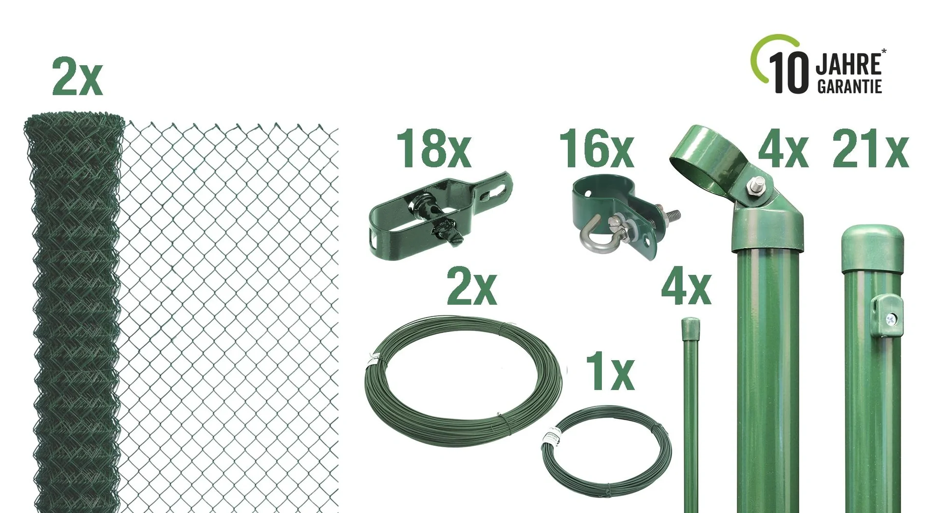 Maschendrahtzaun als Zaun-Komplettset, zum Einbetonieren, grün, Höhe 200 cm, Länge 50 m - 2