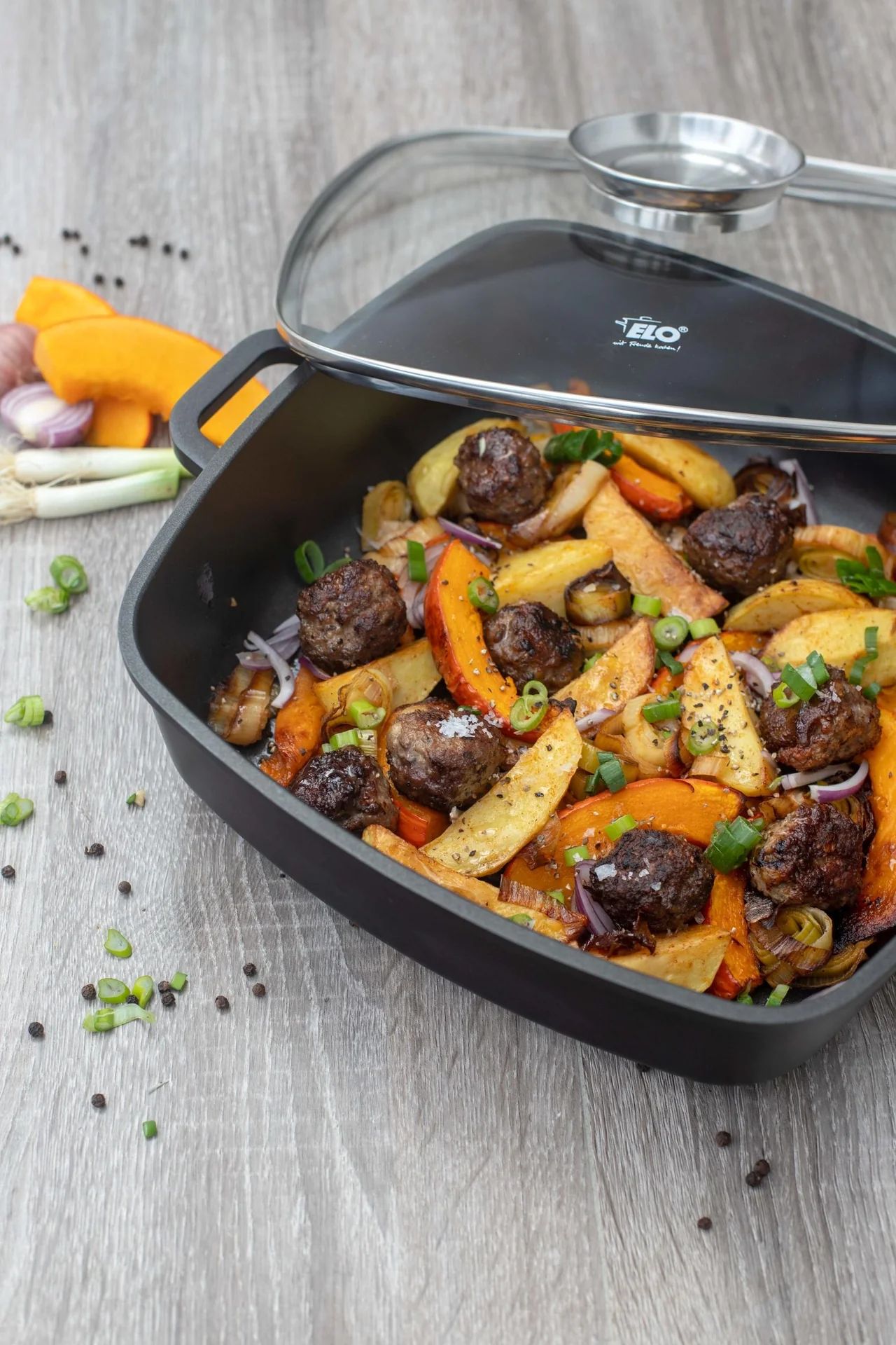 Servierpfanne, eckig, 28 cm mit Glasdeckel /Aromaknopf Alucast - 2